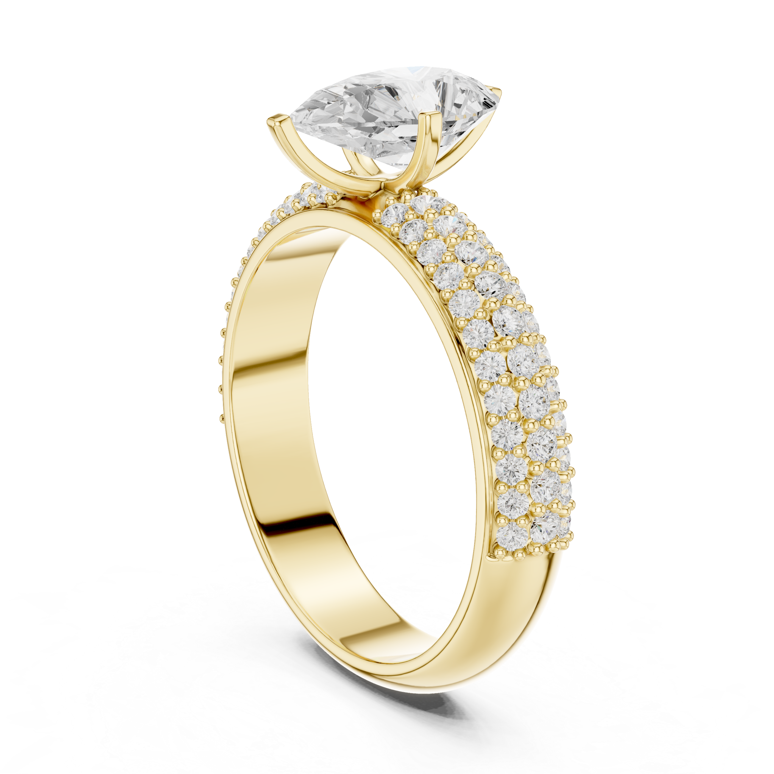 Pear Cut Engagement Ring with Triple Row Pavé Diamond Band