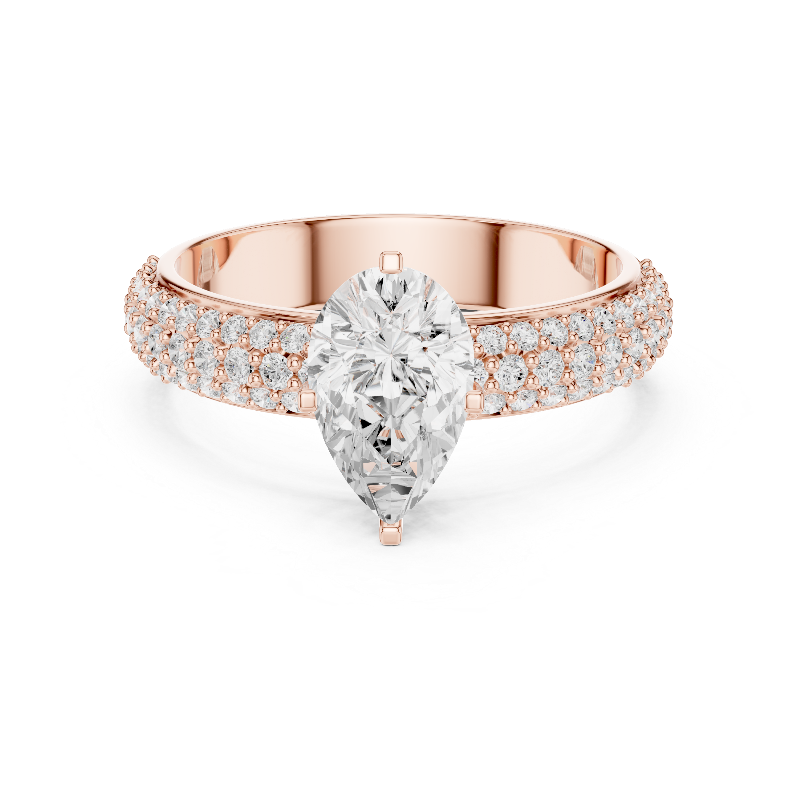 Pear Cut Engagement Ring with Triple Row Pavé Diamond Band