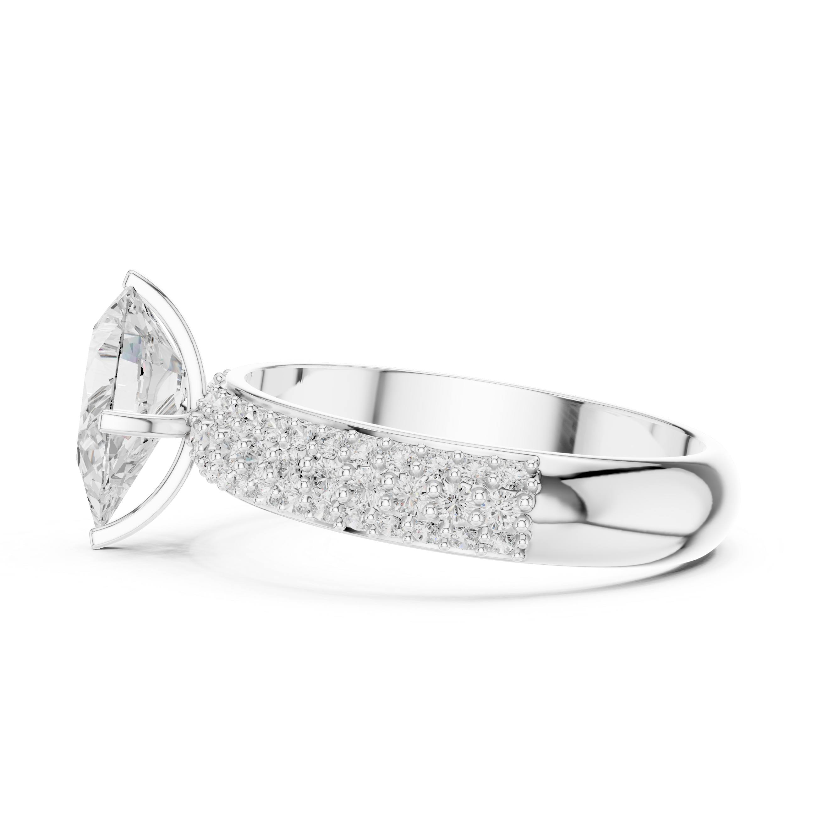 Pear Cut Engagement Ring with Triple Row Pavé Diamond Band