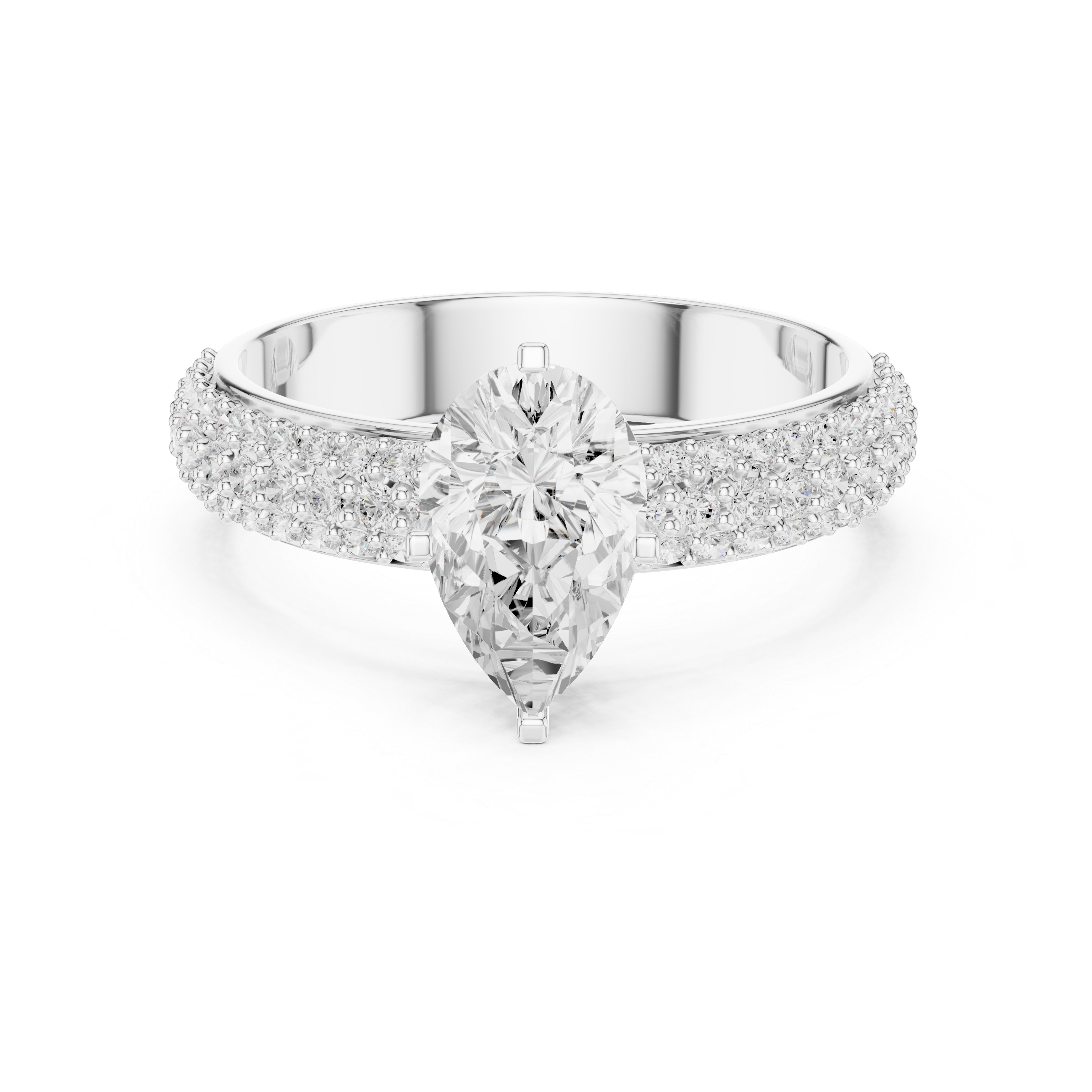 Pear Cut Engagement Ring with Triple Row Pavé Diamond Band