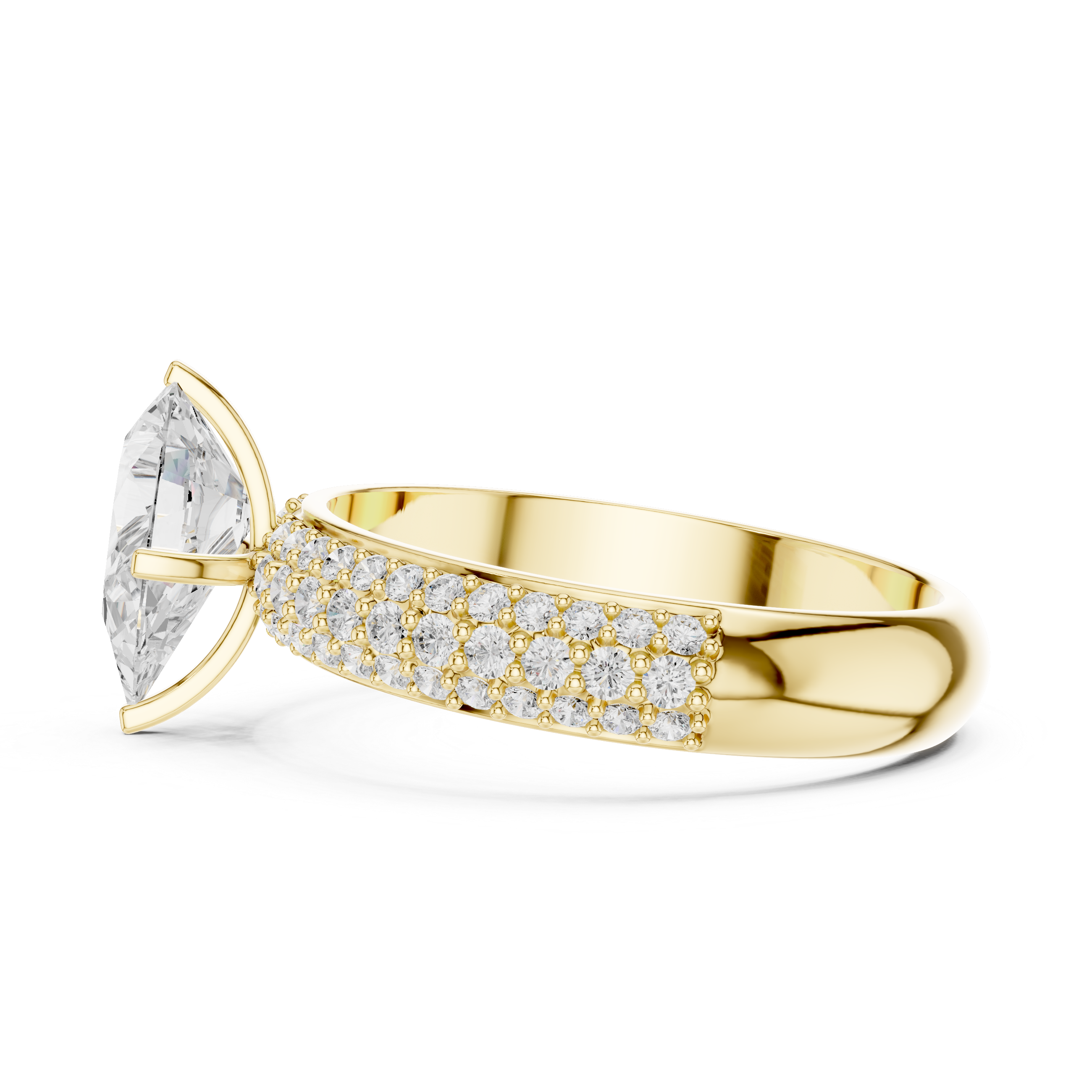 Pear Cut Engagement Ring with Triple Row Pavé Diamond Band