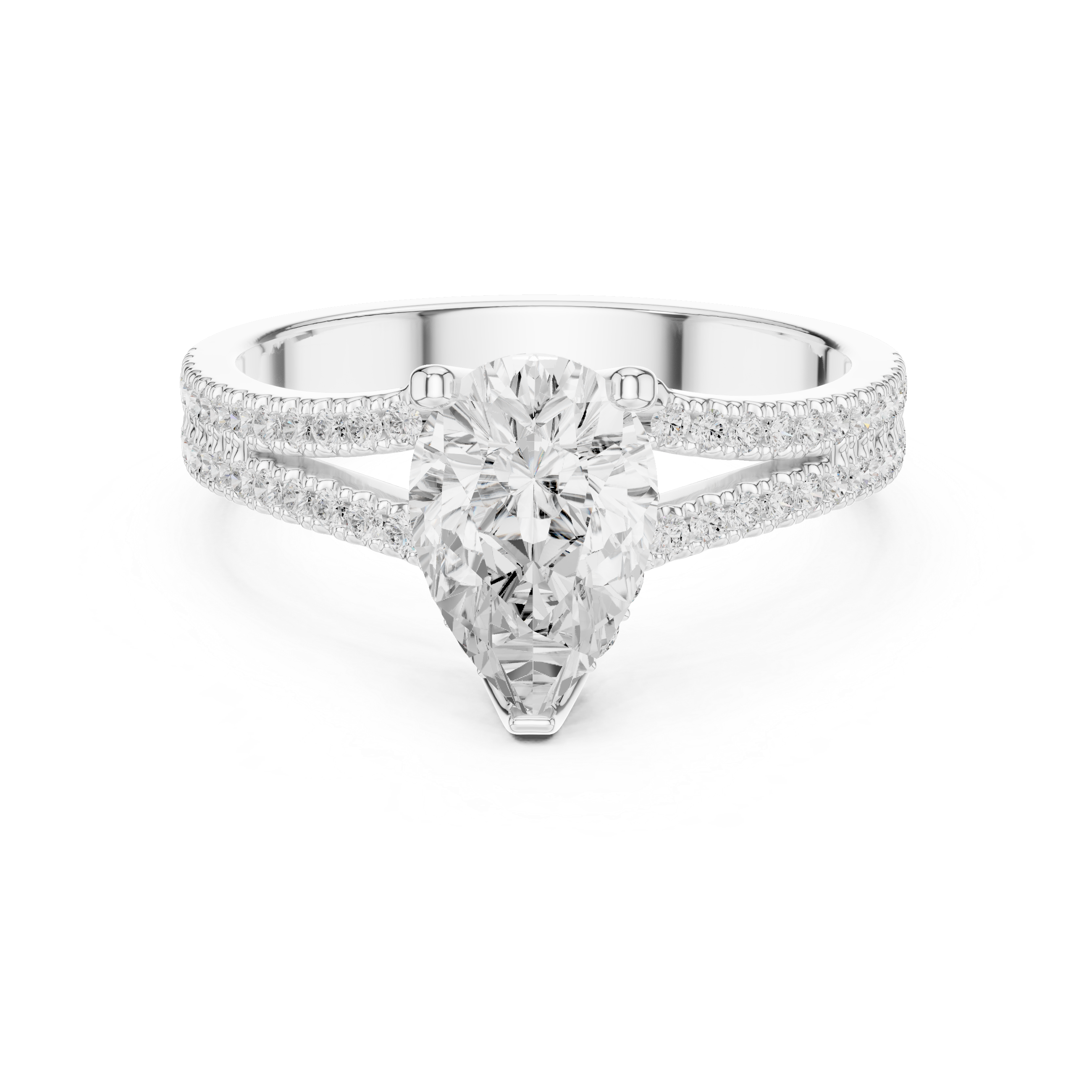 Pear Cut Split Shank Engagement Ring with Double Pavé Diamond Band