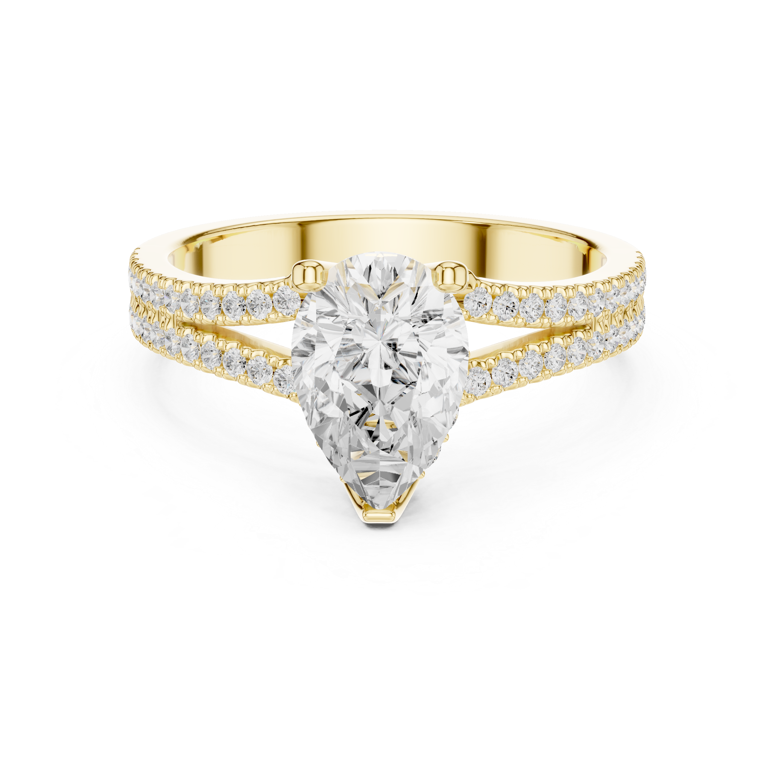 Pear Cut Split Shank Engagement Ring with Double Pavé Diamond Band
