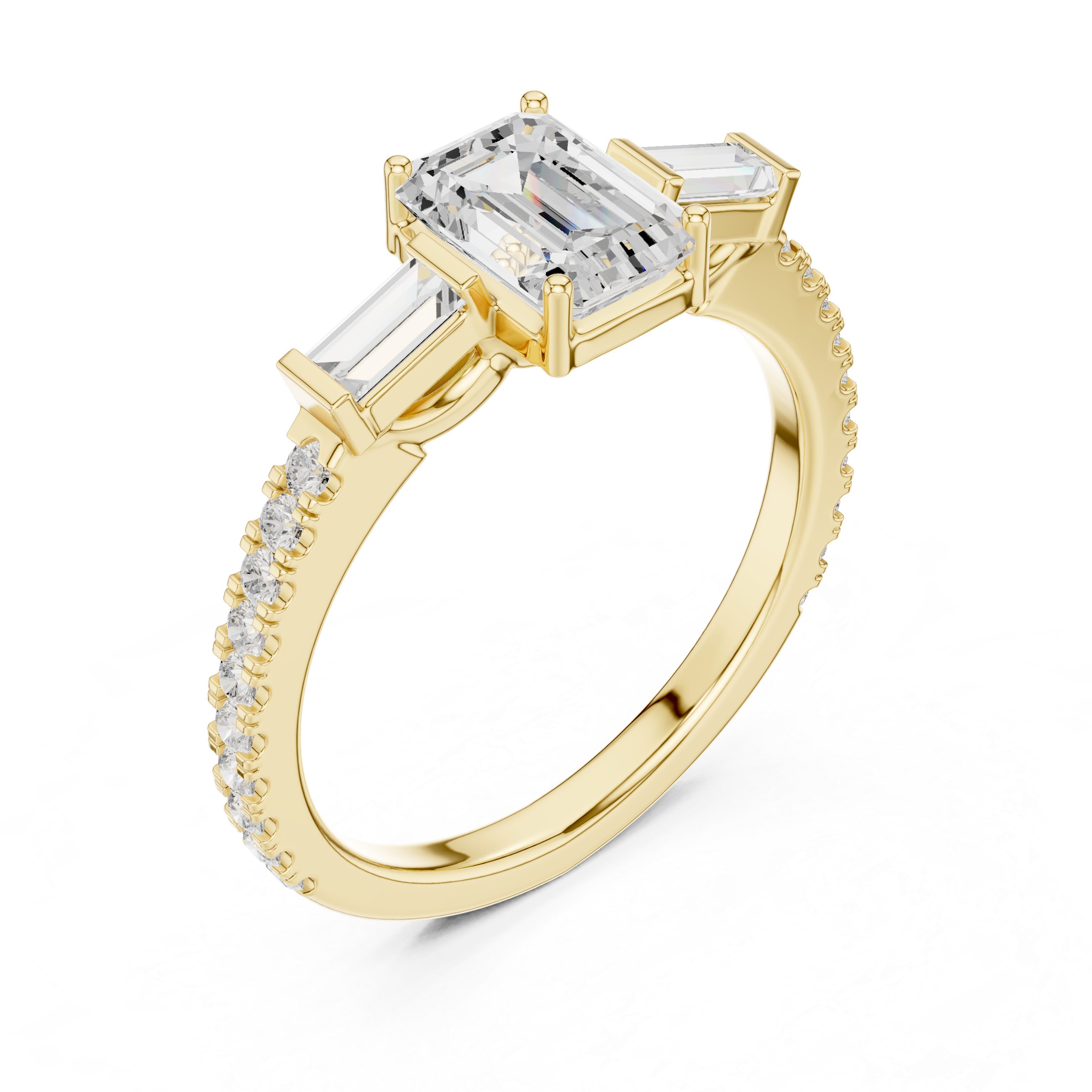 Emerald Cut Three-Stone Engagement Ring with Tapered Baguette Diamonds