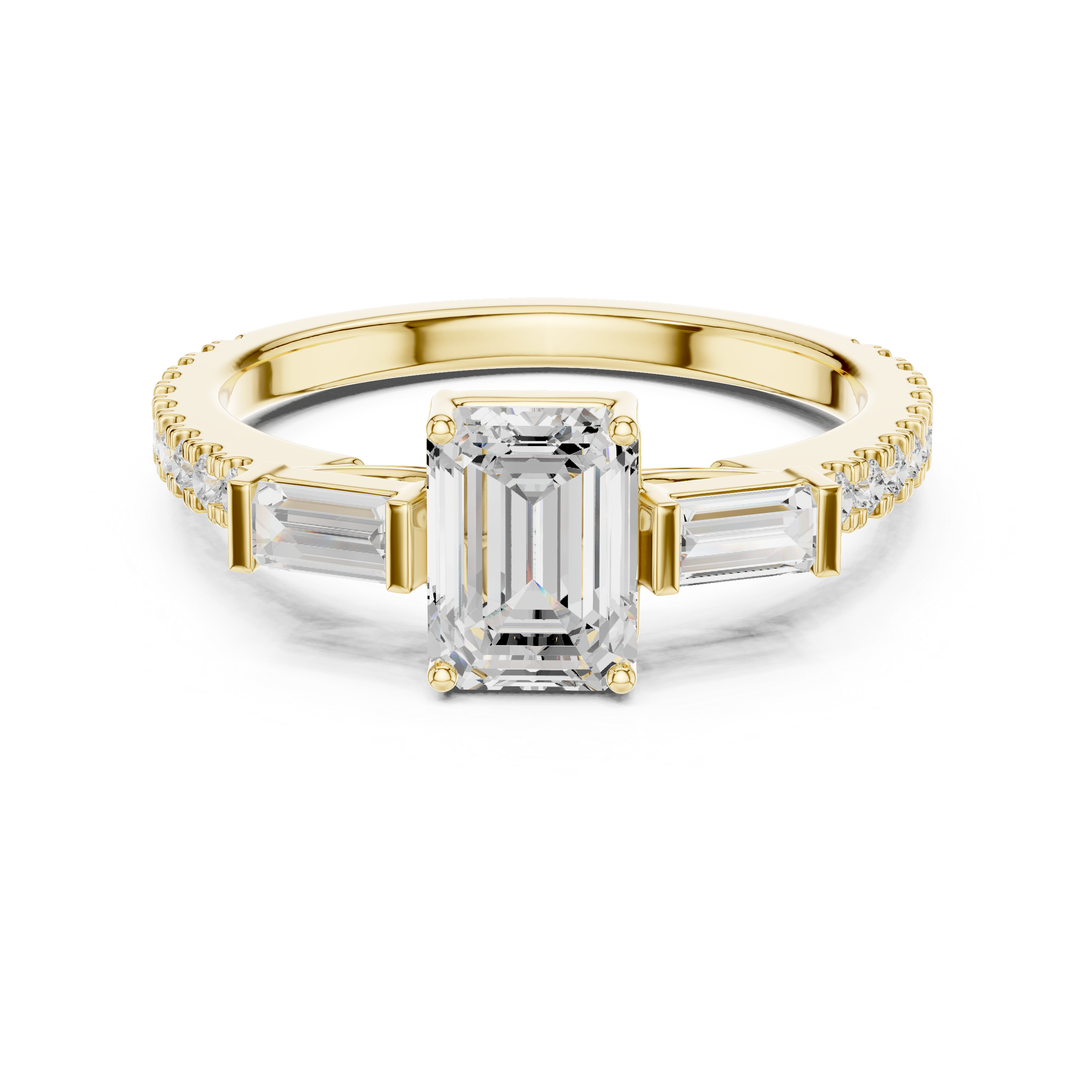 Emerald Cut Three-Stone Engagement Ring with Tapered Baguette Diamonds