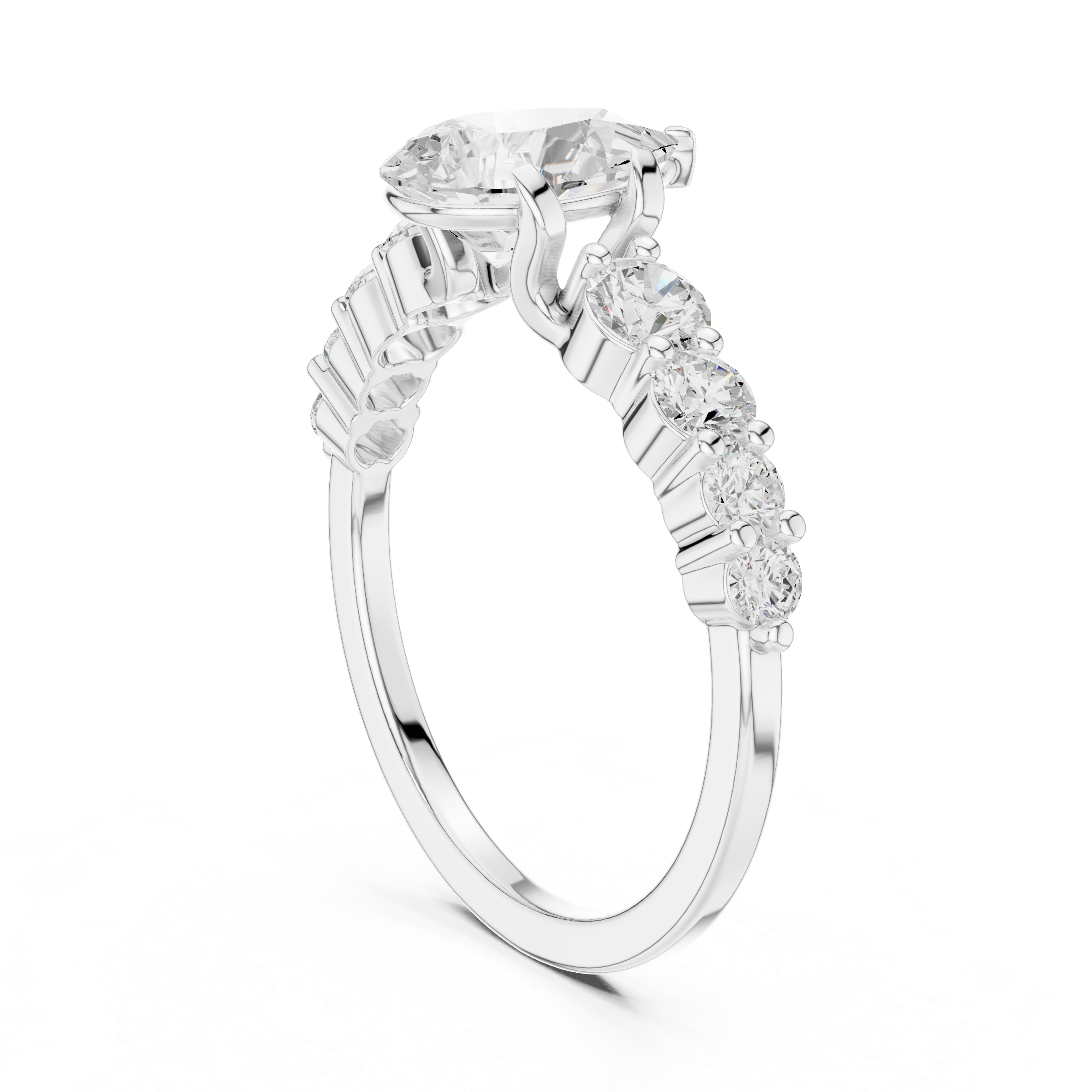 Pear Diamond Three-Stone Engagement Ring with Graduated Side Diamonds