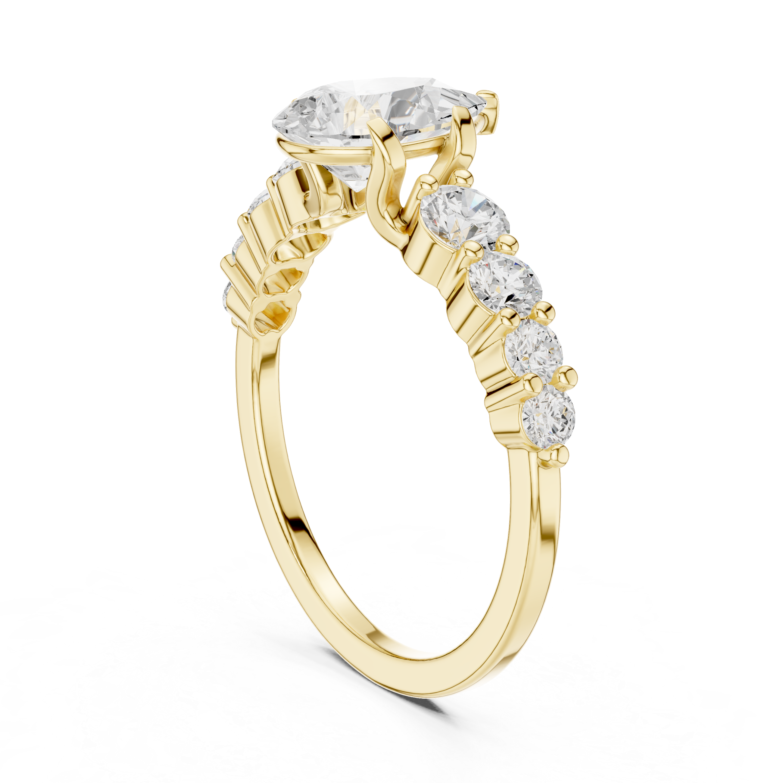 Pear Diamond Three-Stone Engagement Ring with Graduated Side Diamonds