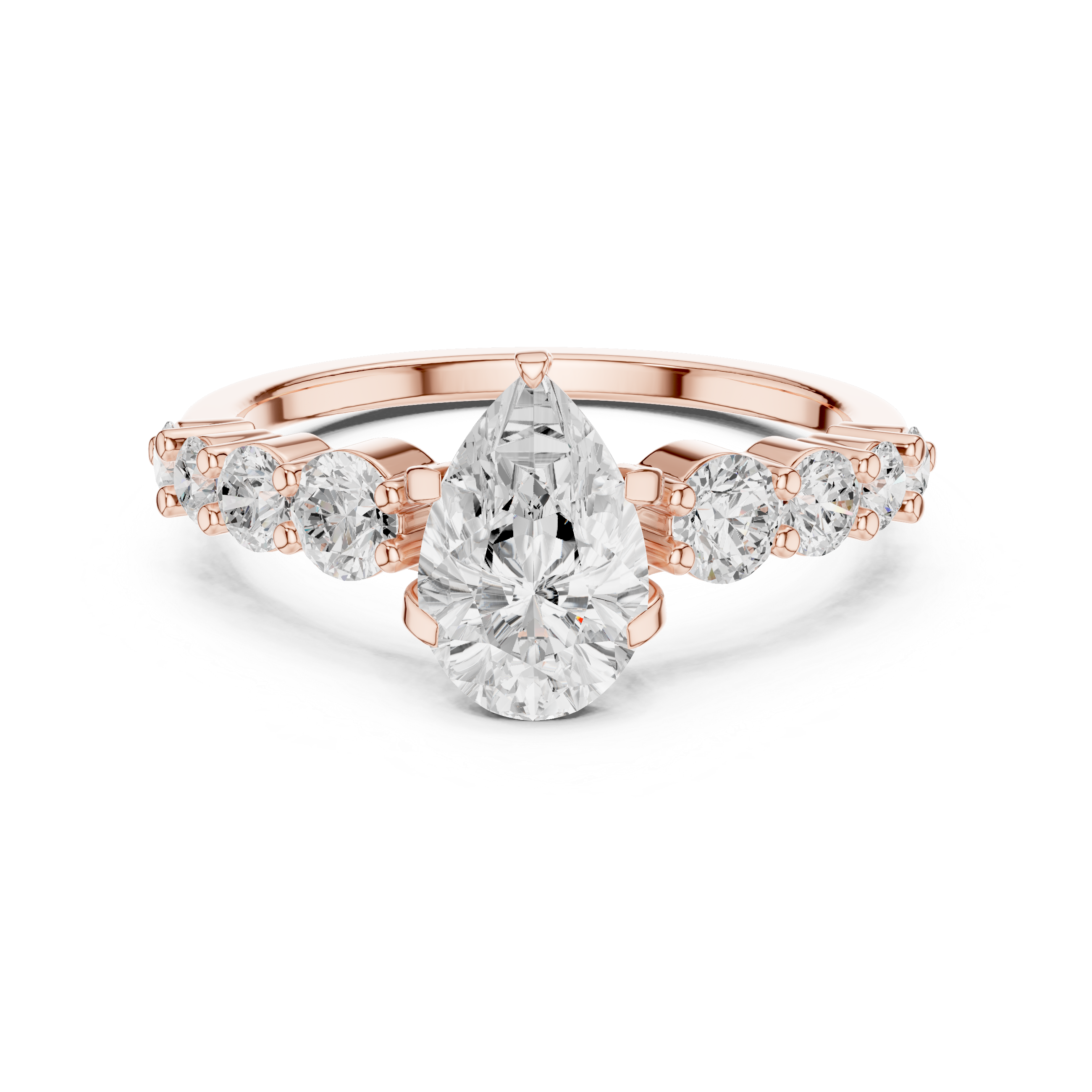 Pear Diamond Three-Stone Engagement Ring with Graduated Side Diamonds