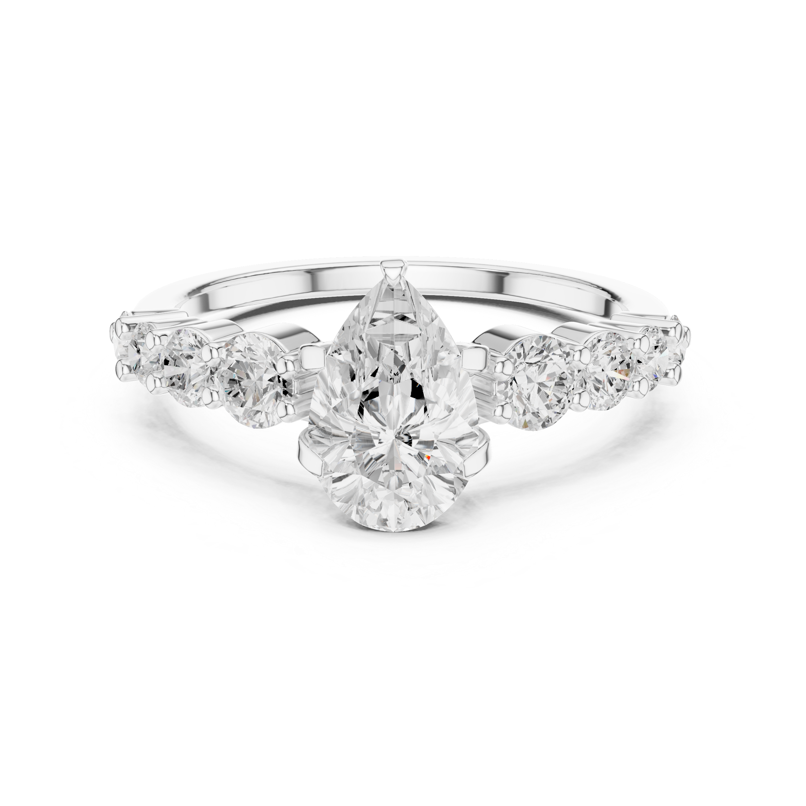Pear Diamond Three-Stone Engagement Ring with Graduated Side Diamonds