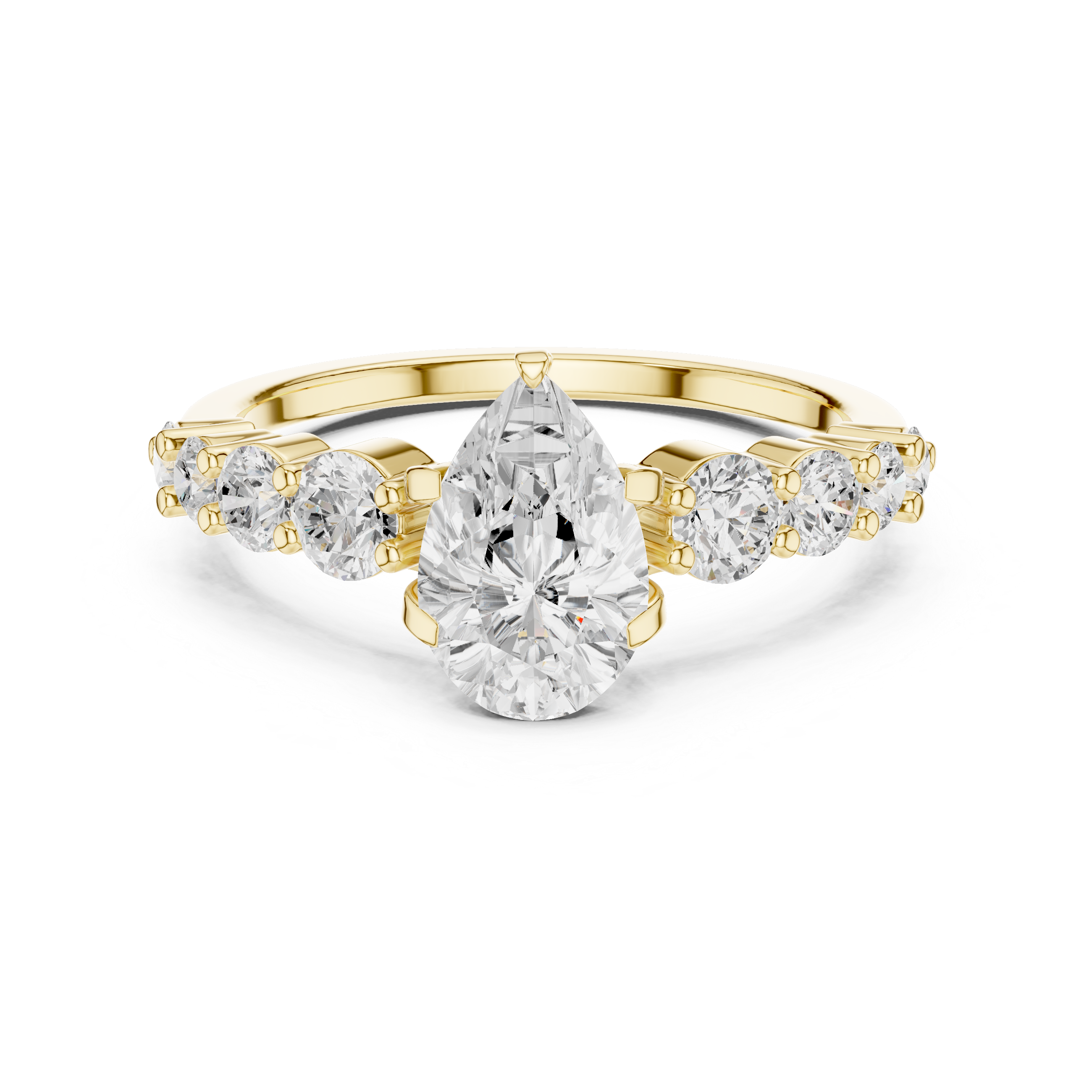 Pear Diamond Three-Stone Engagement Ring with Graduated Side Diamonds