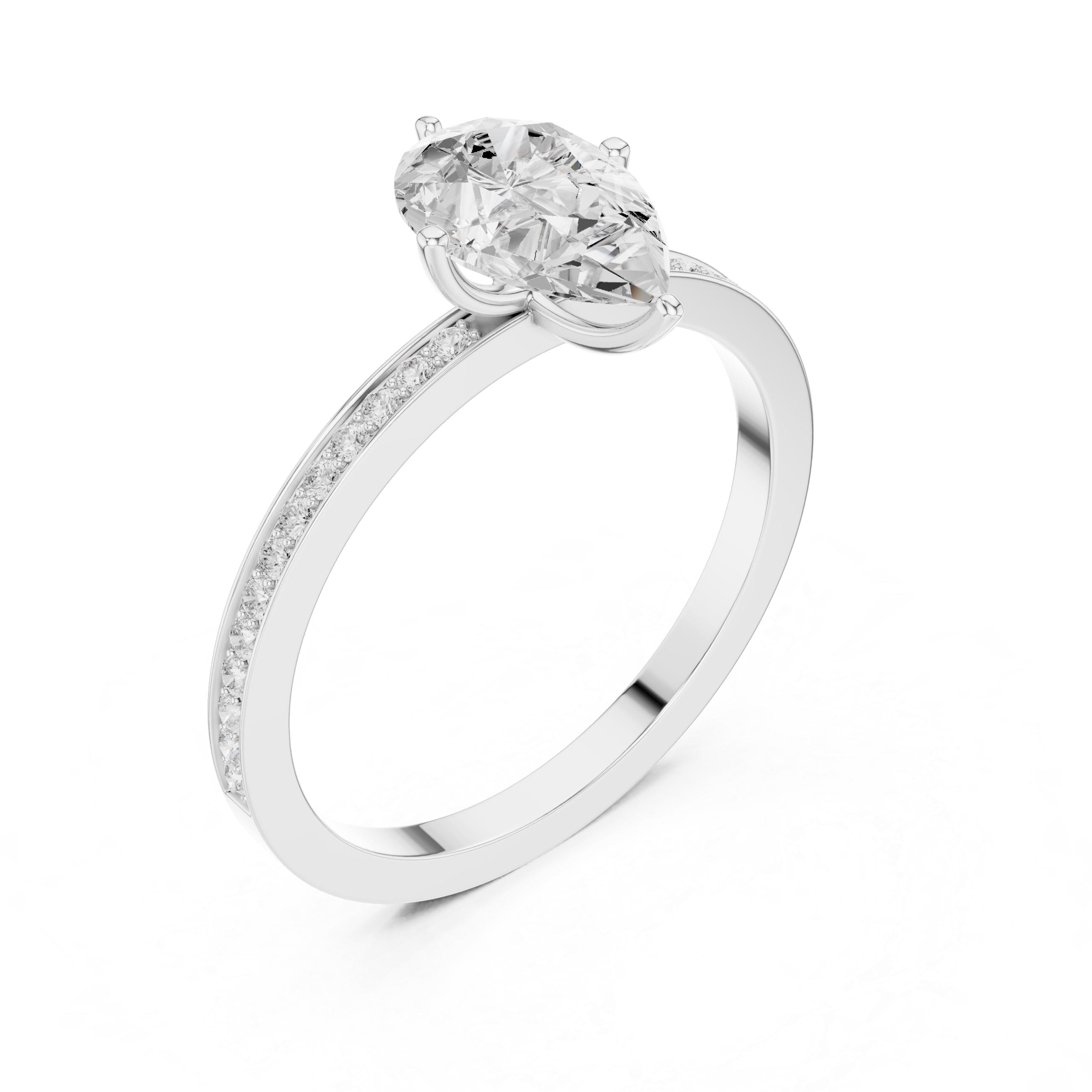 Classic Pear Solitaire Engagement Ring with Pavé Band