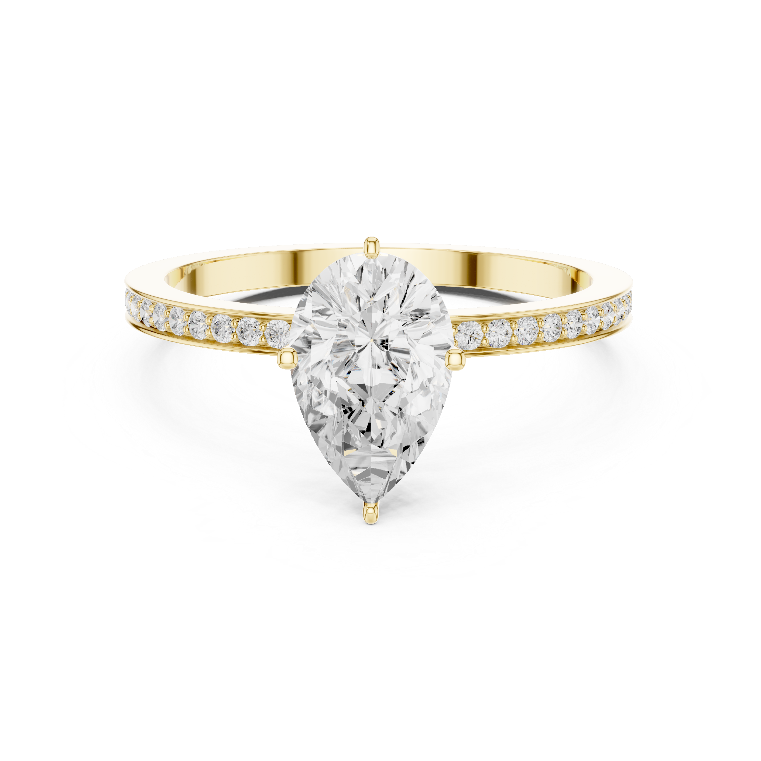 Classic Pear Solitaire Engagement Ring with Pavé Band
