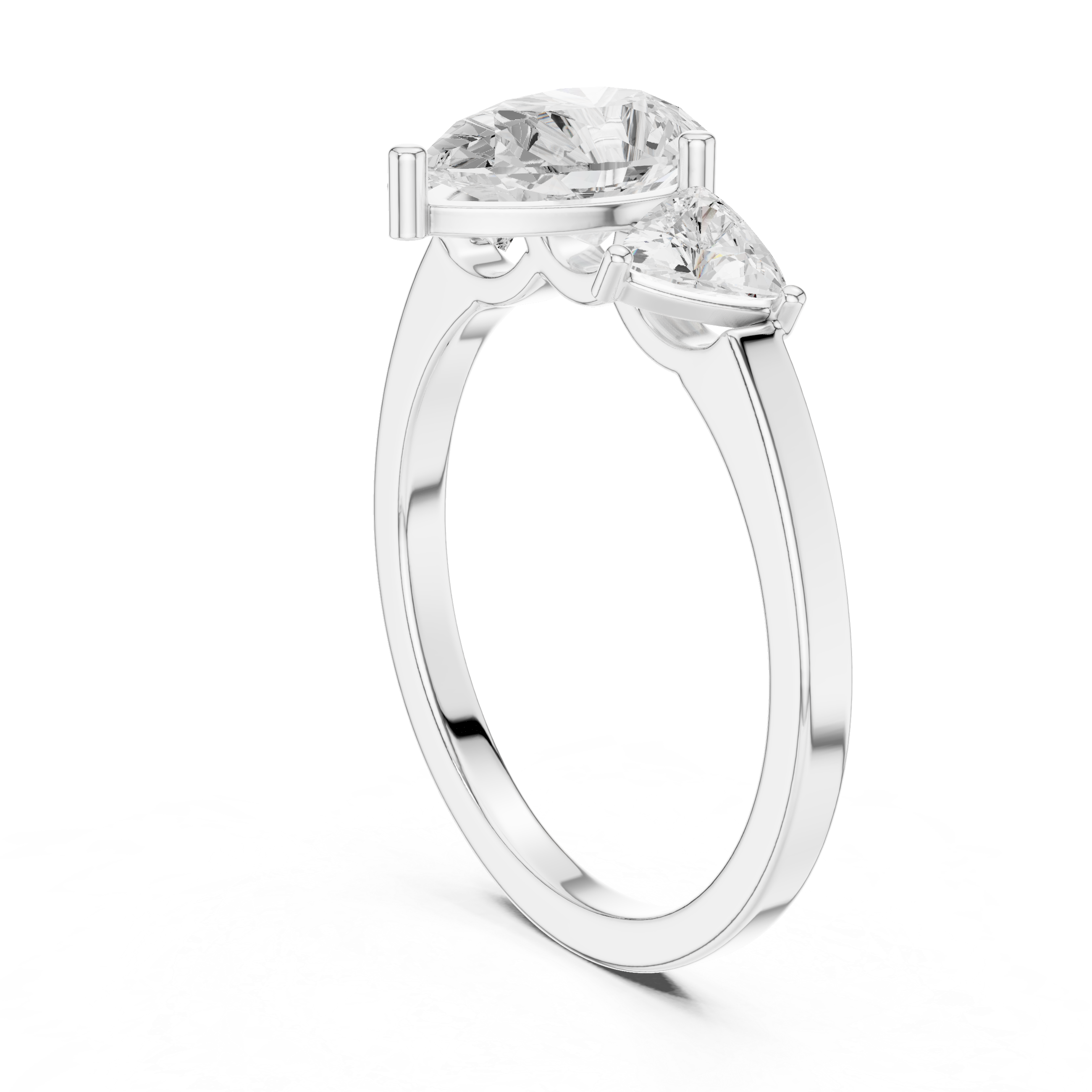 Three Stone Pear & Trillion Diamond Engagement Ring