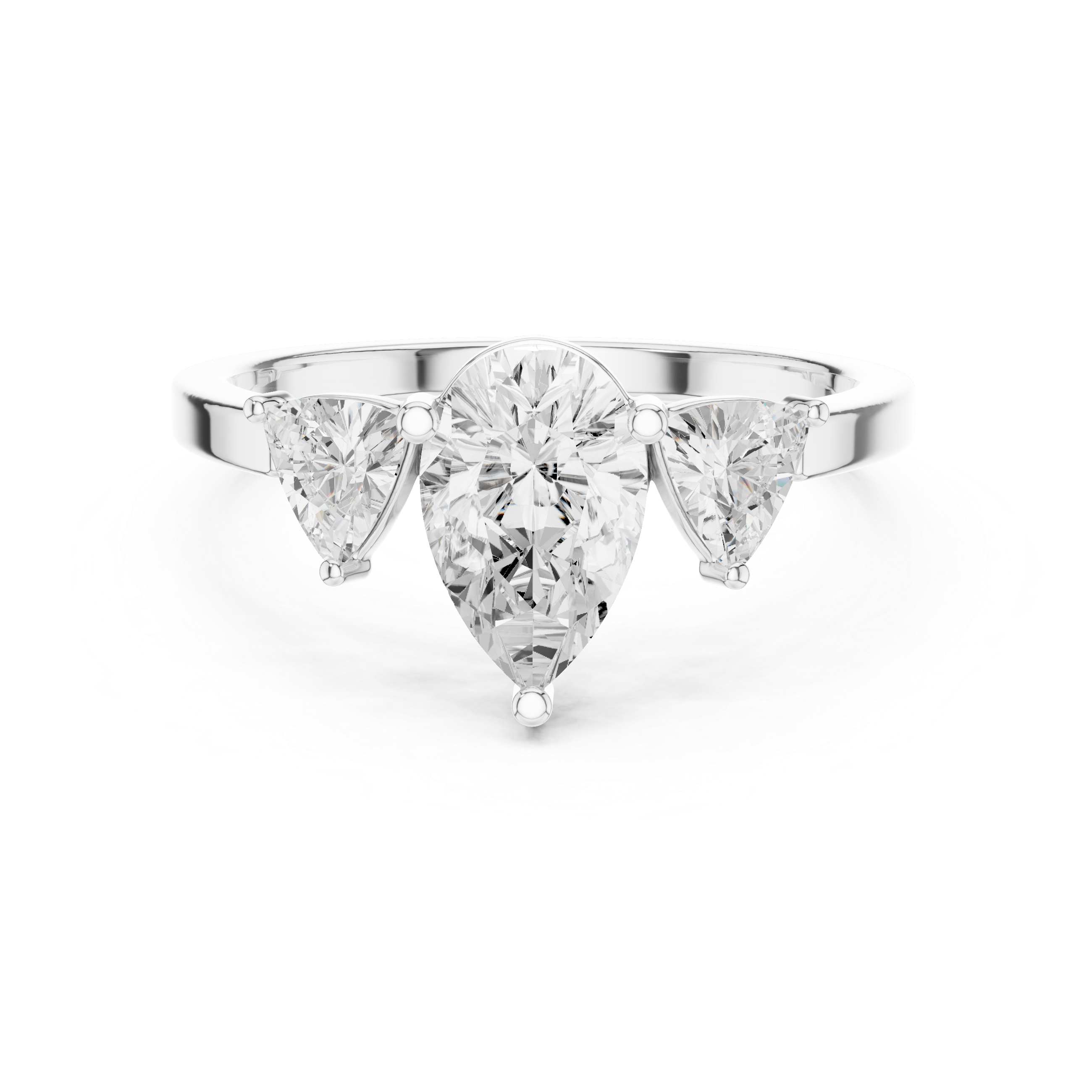 Three Stone Pear & Trillion Diamond Engagement Ring