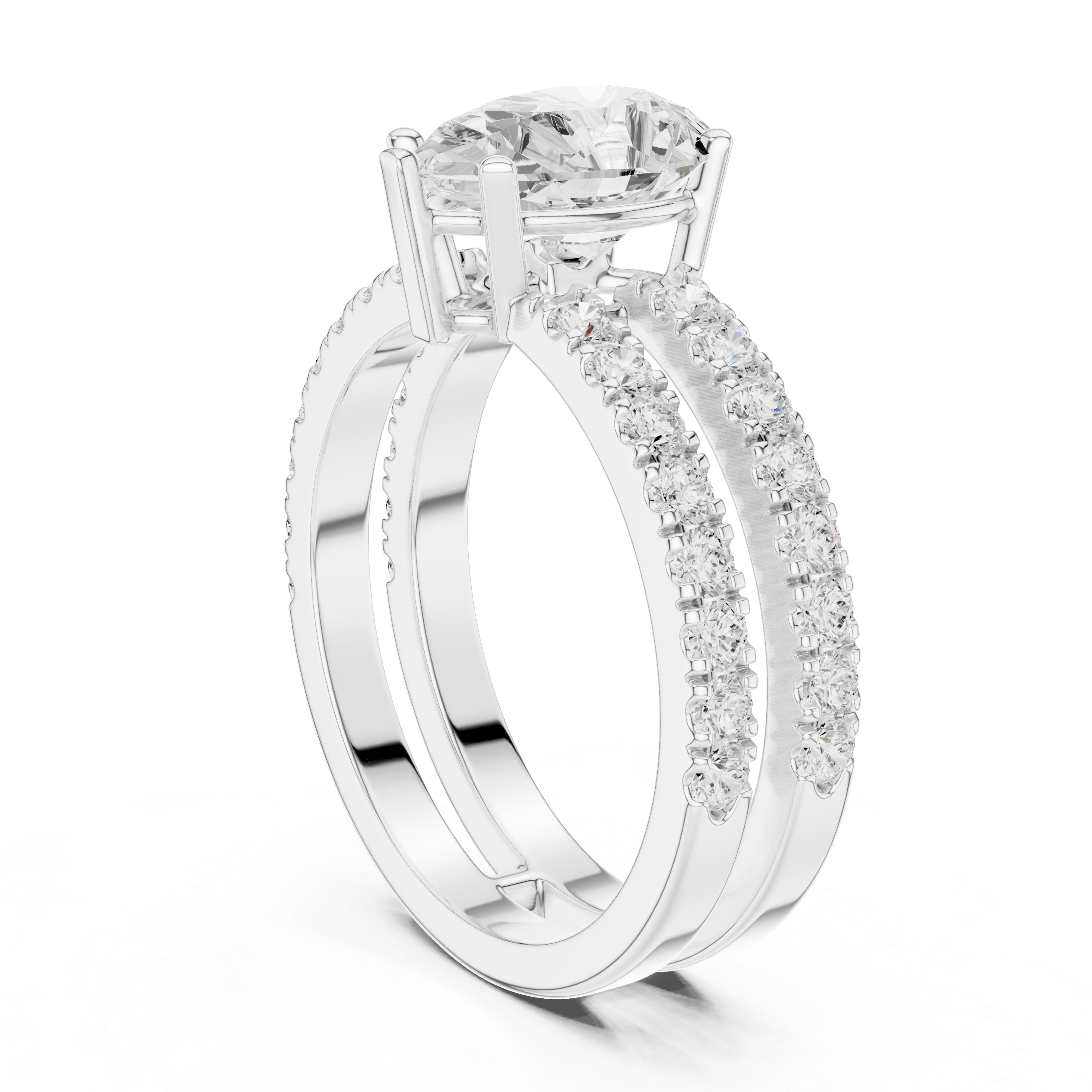Double Pavé Pear Cut Engagement Ring with Split Shank Diamond Band