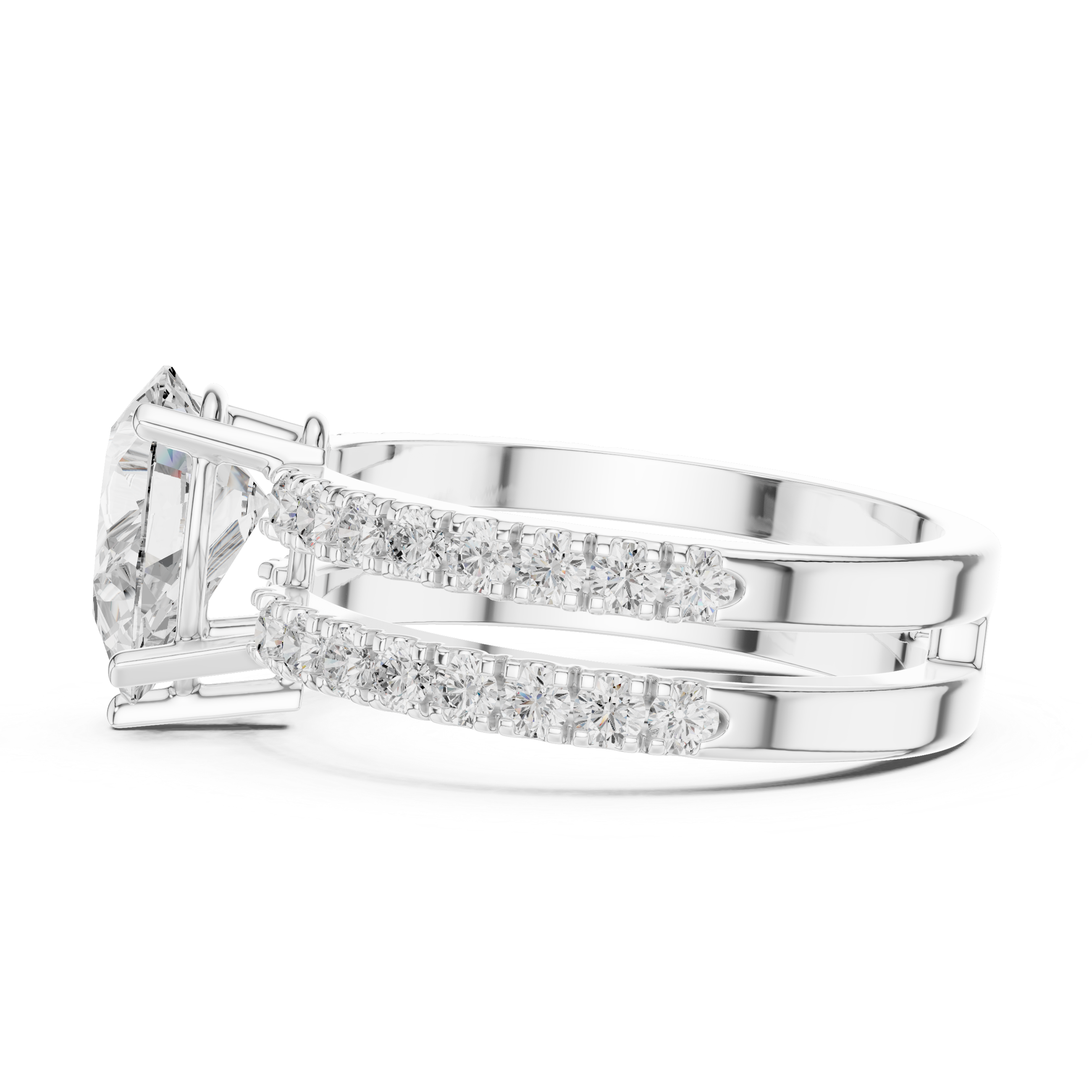 Double Pavé Pear Cut Engagement Ring with Split Shank Diamond Band