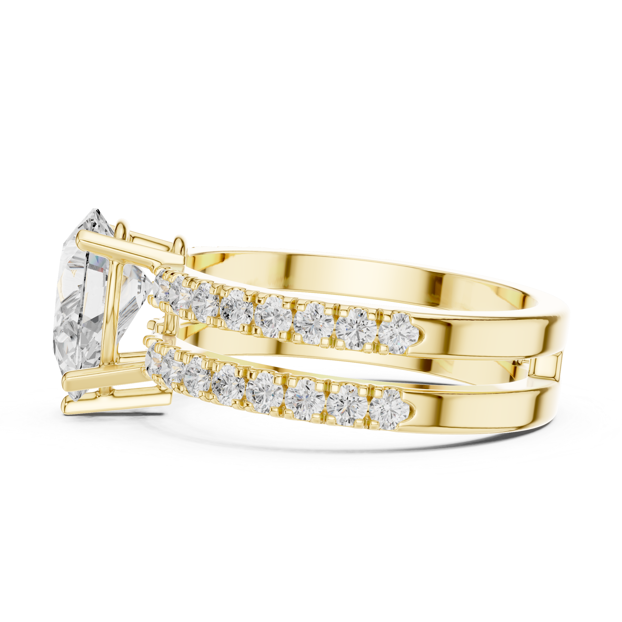 Double Pavé Pear Cut Engagement Ring with Split Shank Diamond Band