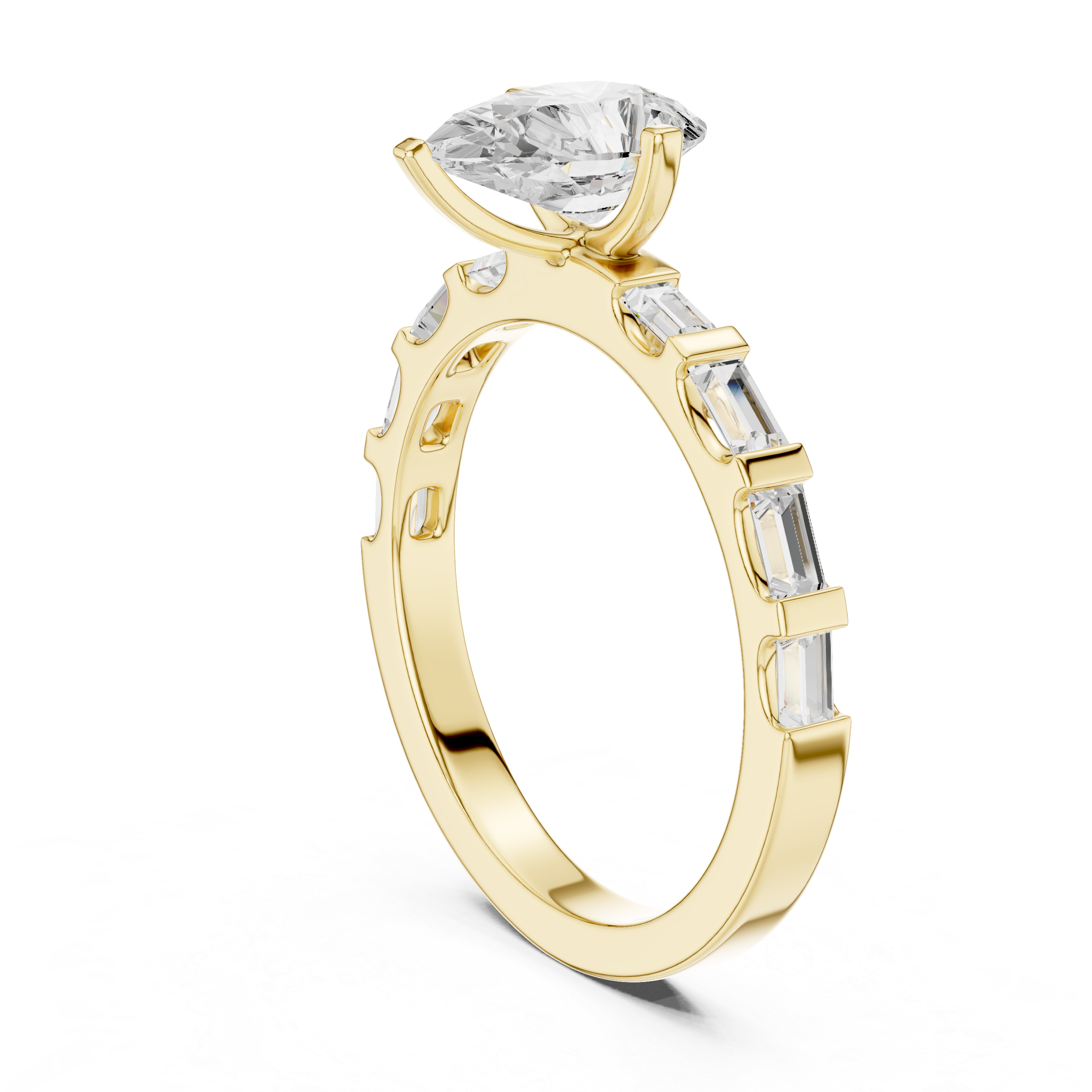 Pear Cut Solitaire Engagement Ring with Baguette Diamond Band