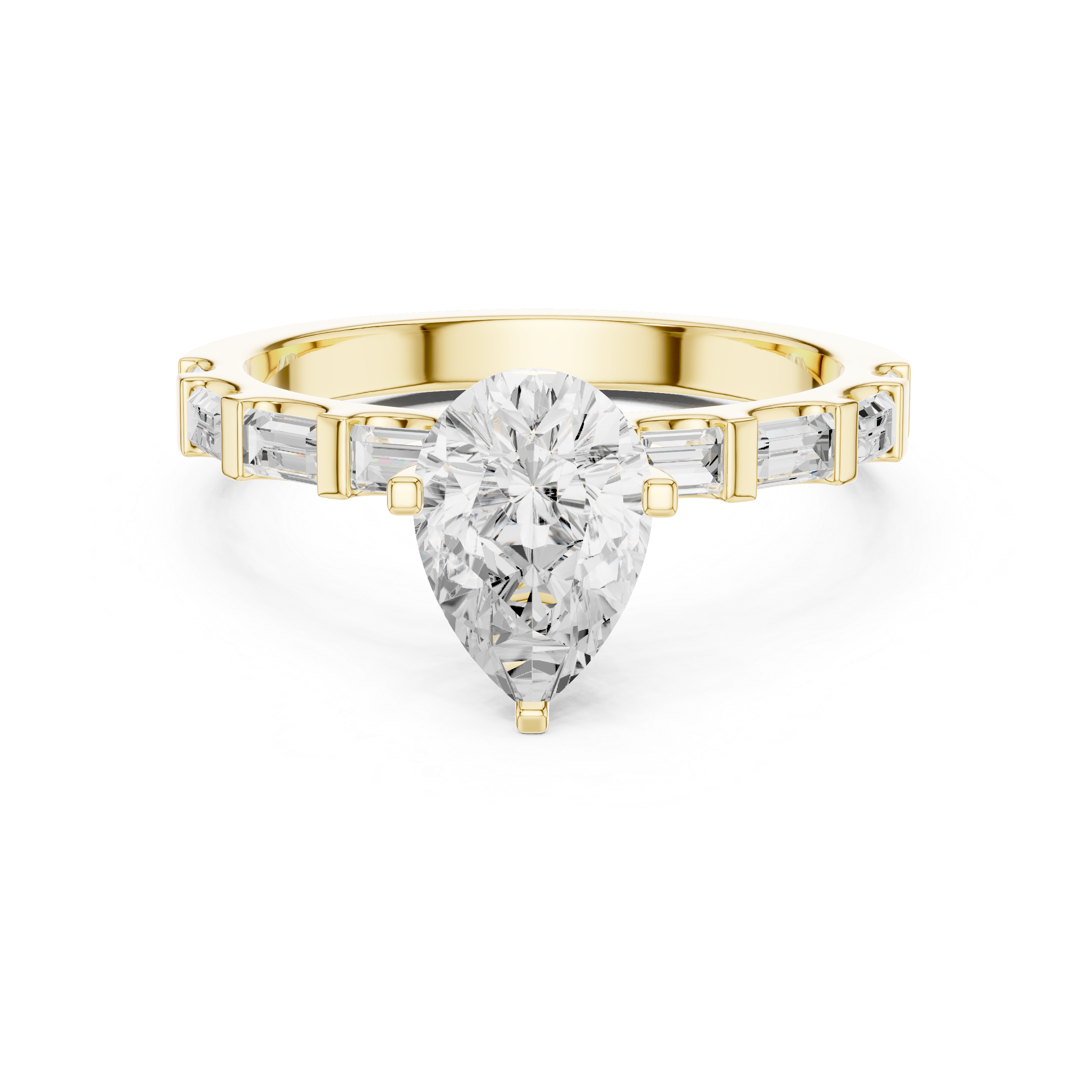 Pear Cut Solitaire Engagement Ring with Baguette Diamond Band