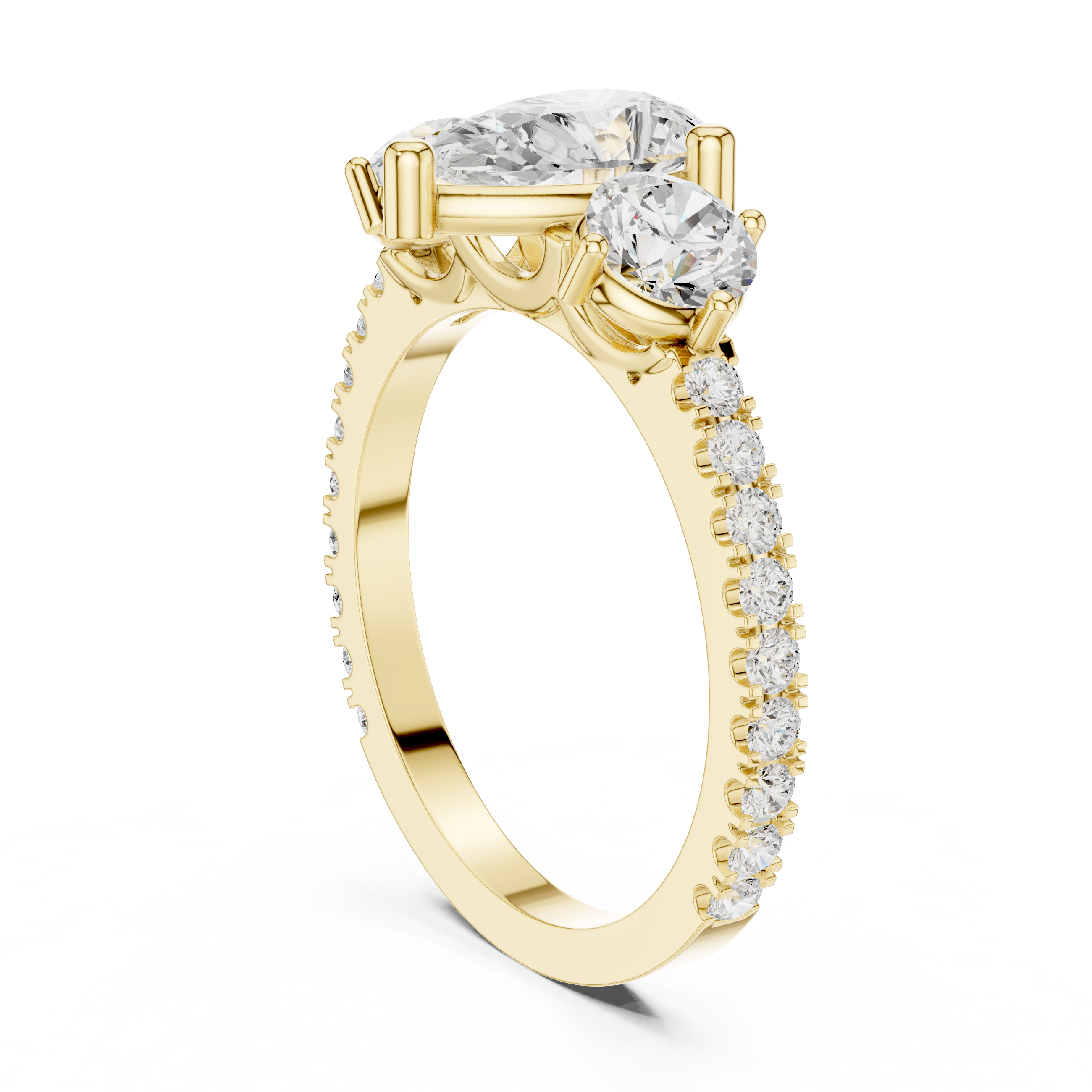 Pear Cut Three Stone Engagement Ring with Pavé Diamond Band