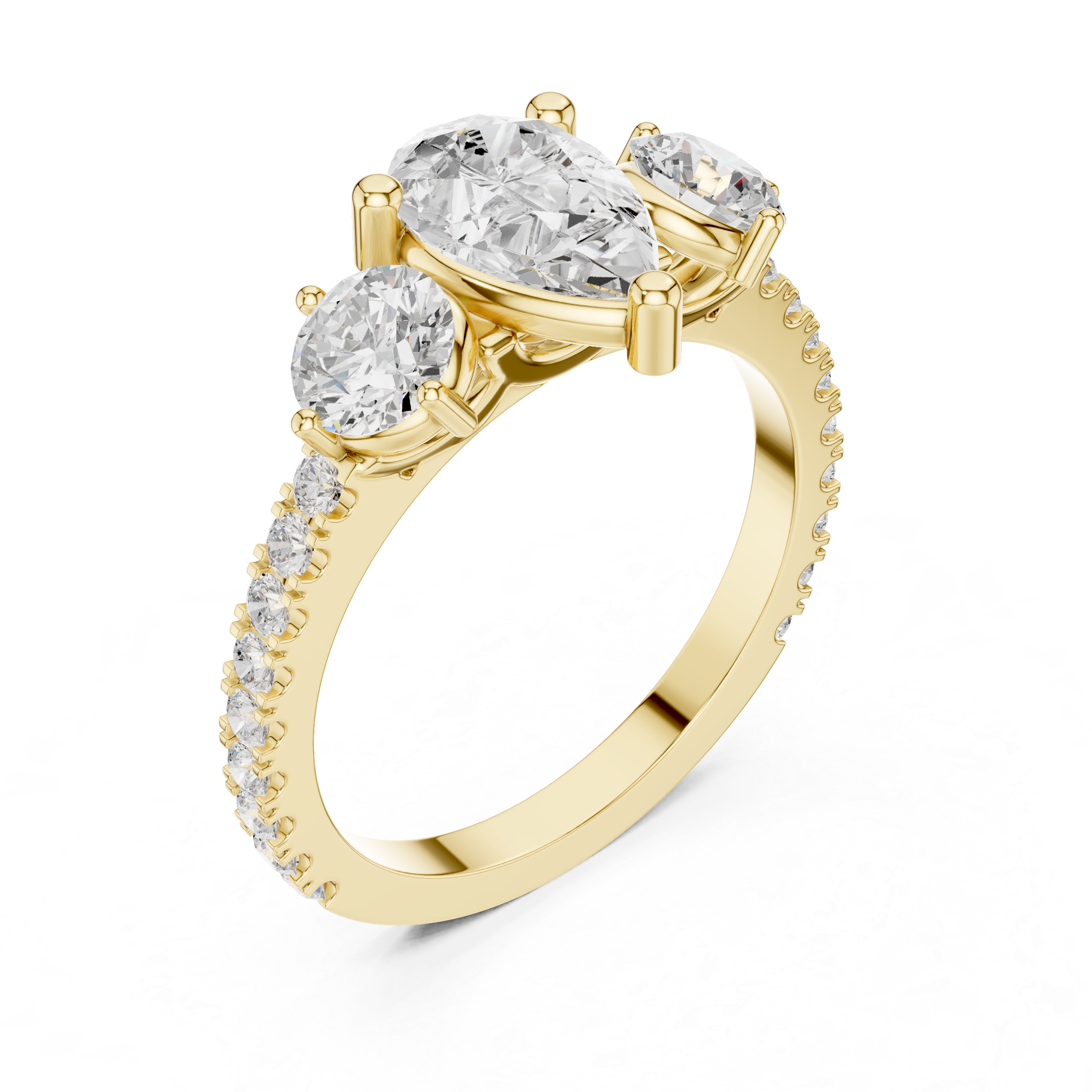Pear Cut Three Stone Engagement Ring with Pavé Diamond Band