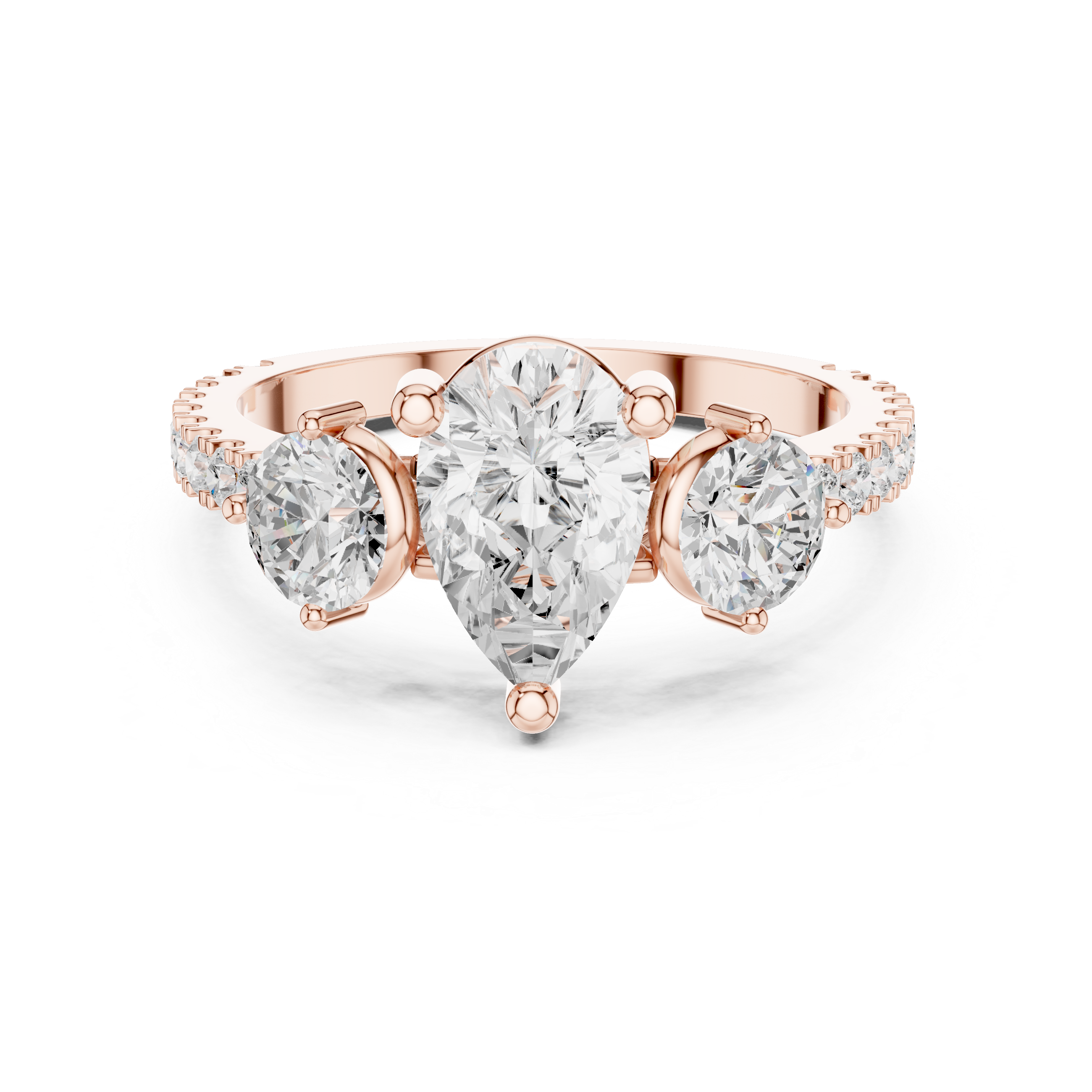 Pear Cut Three Stone Engagement Ring with Pavé Diamond Band