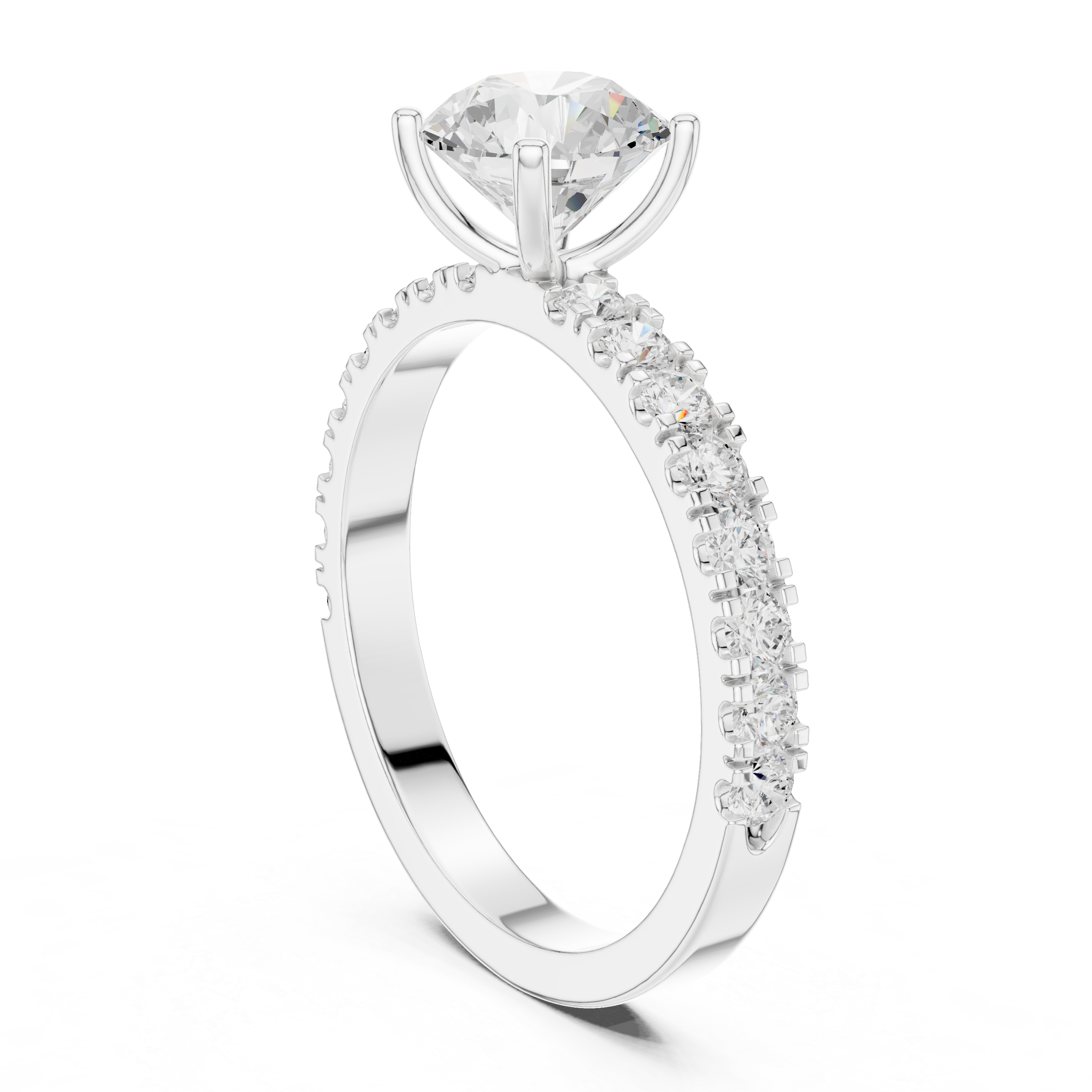 Classic Round Solitaire Engagement Ring with Pavé Diamond Band