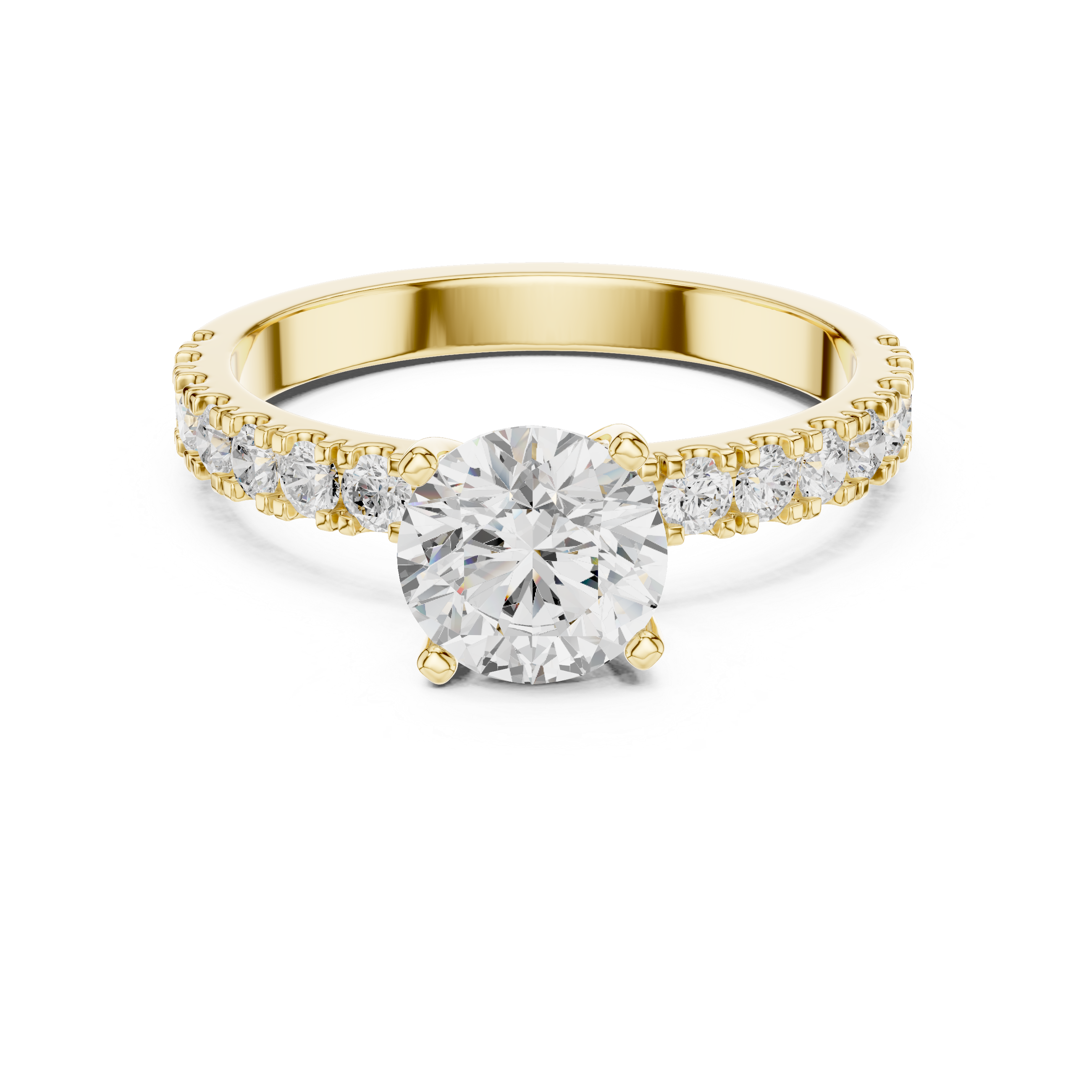 Classic Round Solitaire Engagement Ring with Pavé Diamond Band