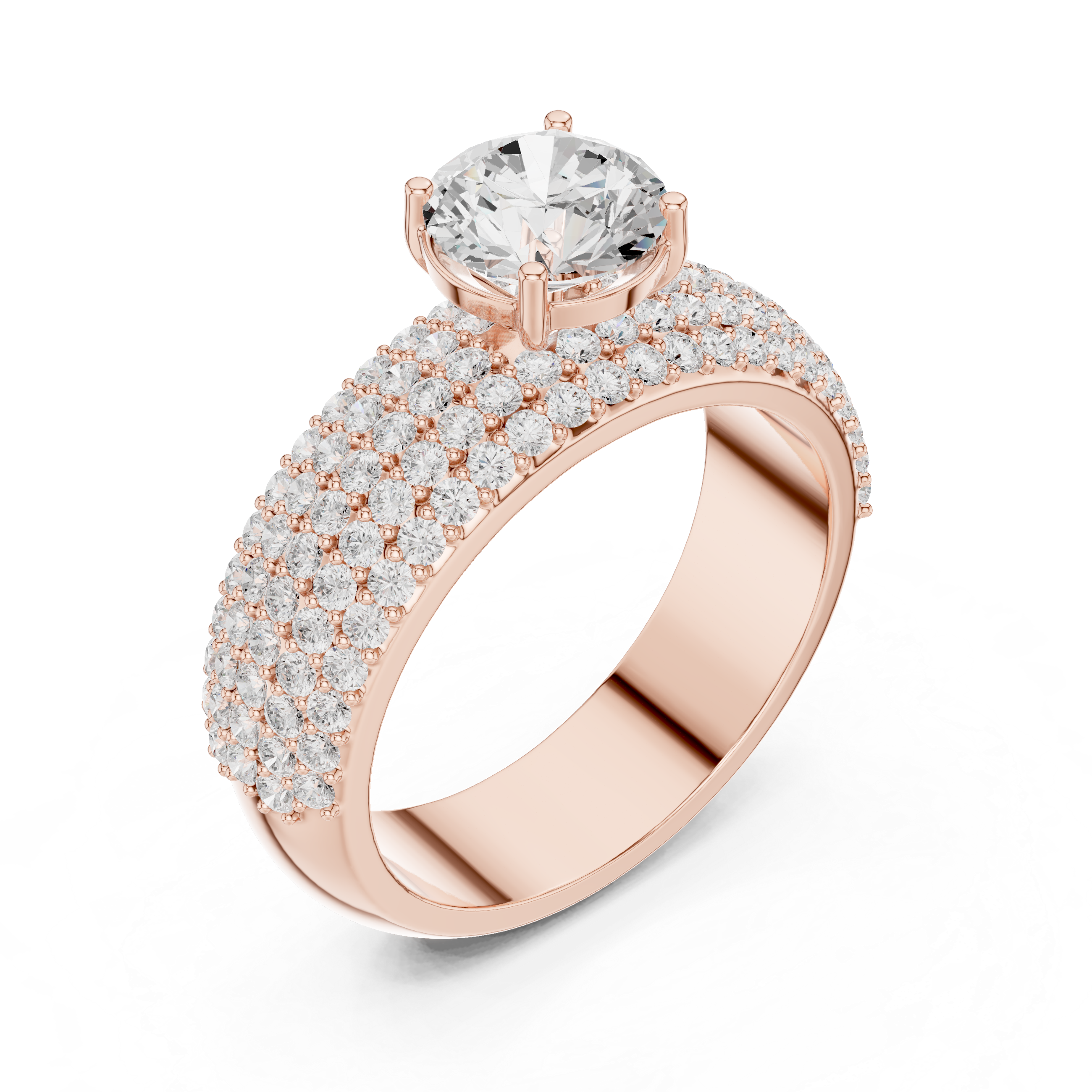 Luxury Multi-Row Pavé Round Cut Engagement Ring