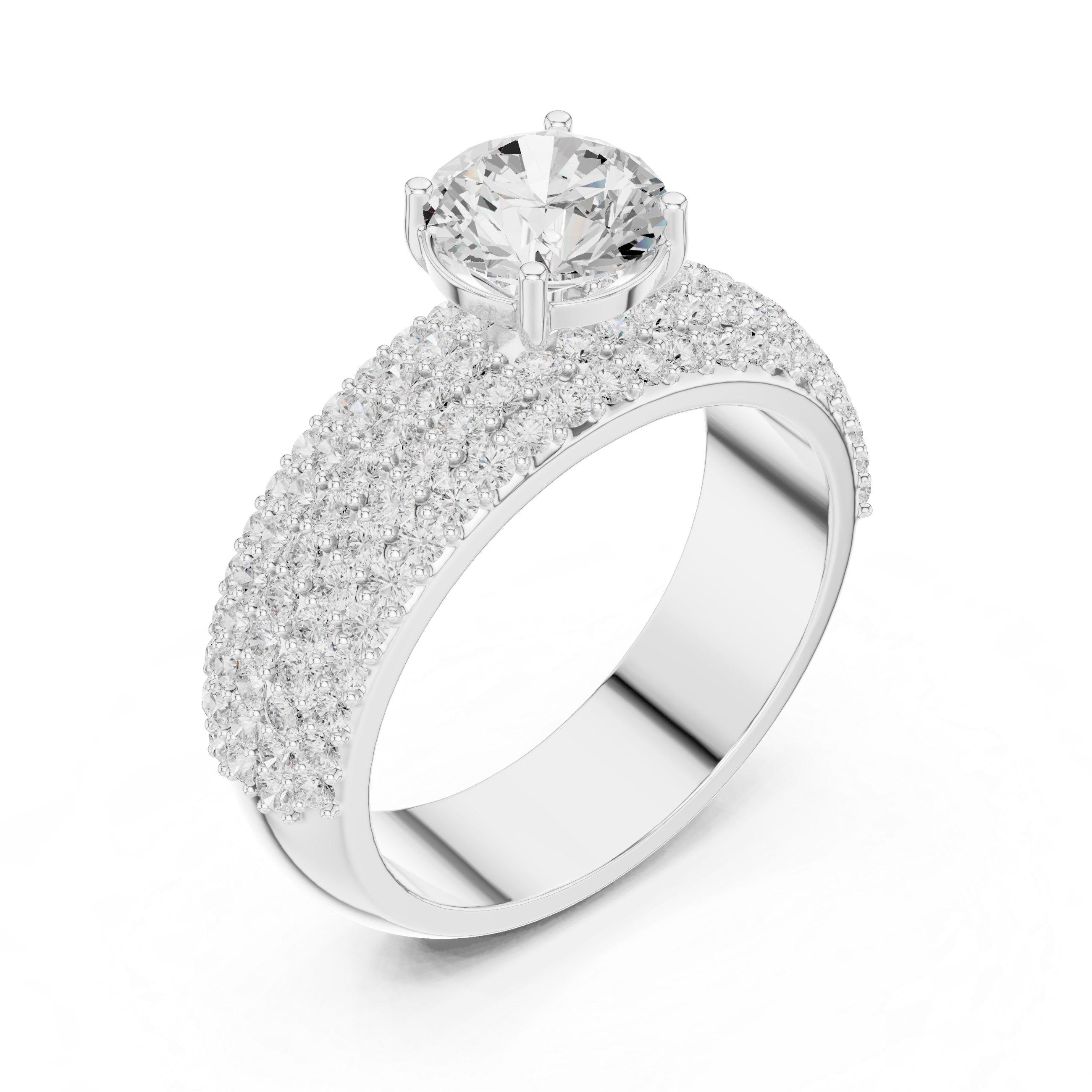 Luxury Multi-Row Pavé Round Cut Engagement Ring