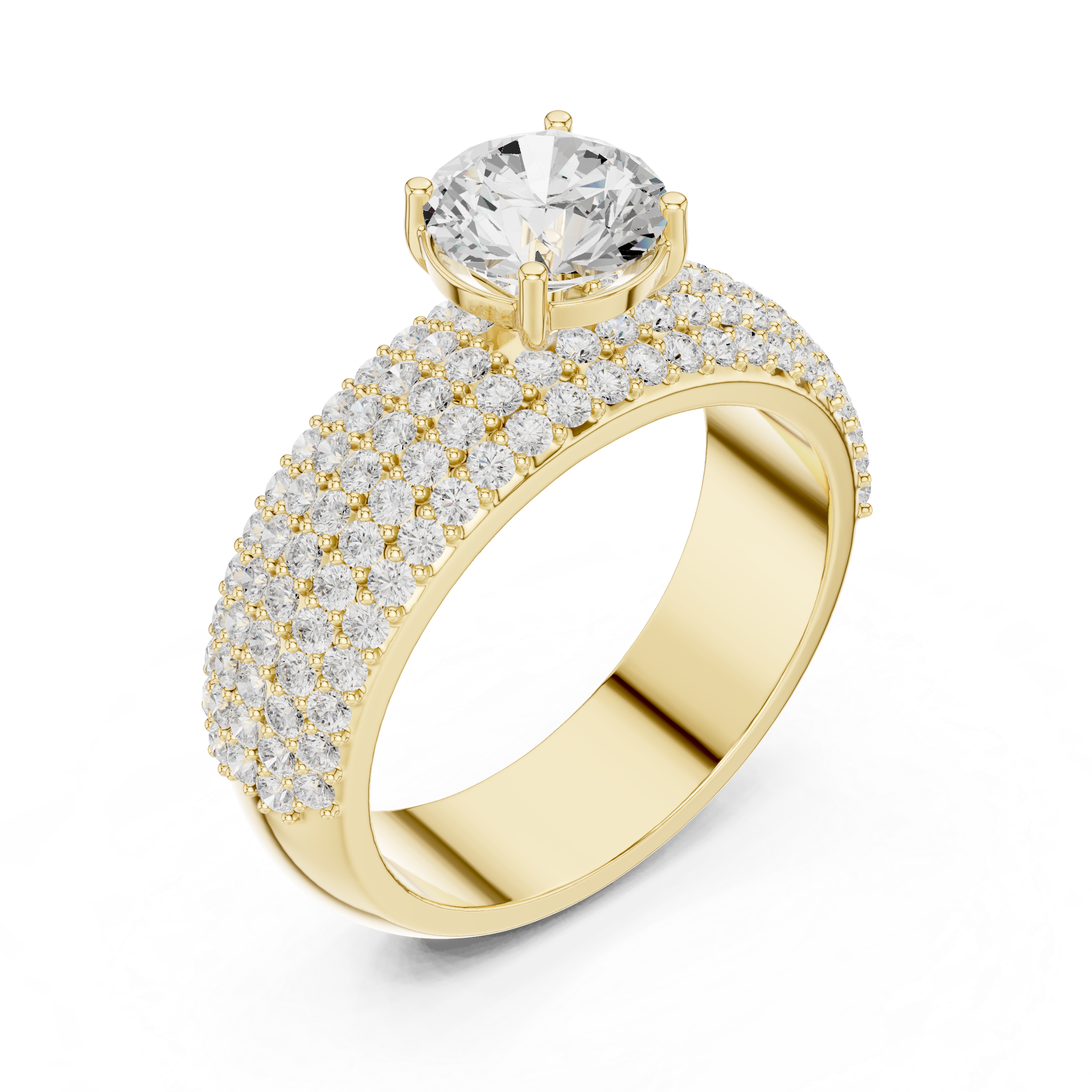 Luxury Multi-Row Pavé Round Cut Engagement Ring
