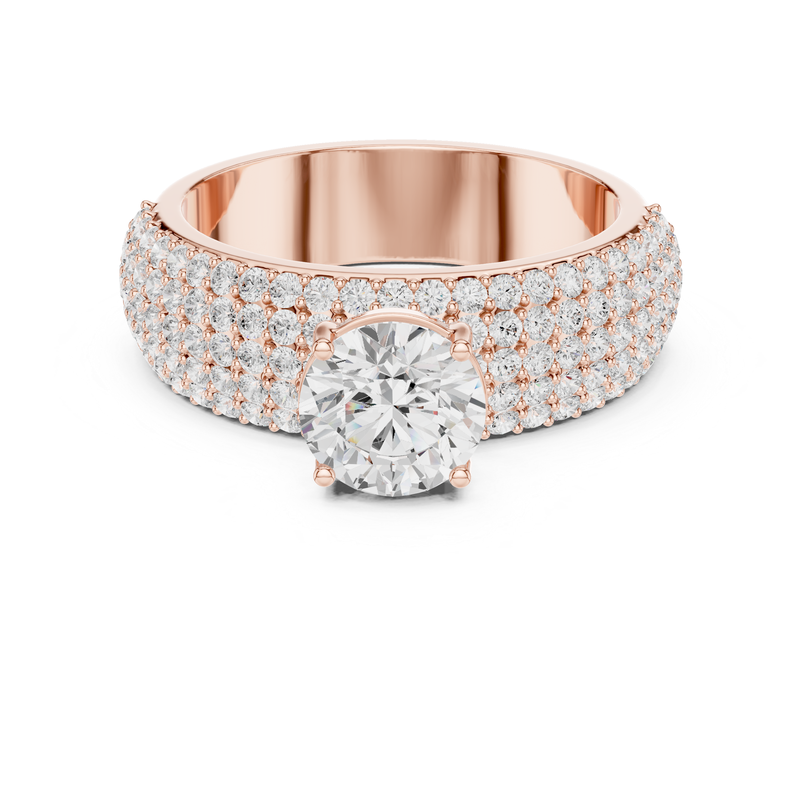 Luxury Multi-Row Pavé Round Cut Engagement Ring