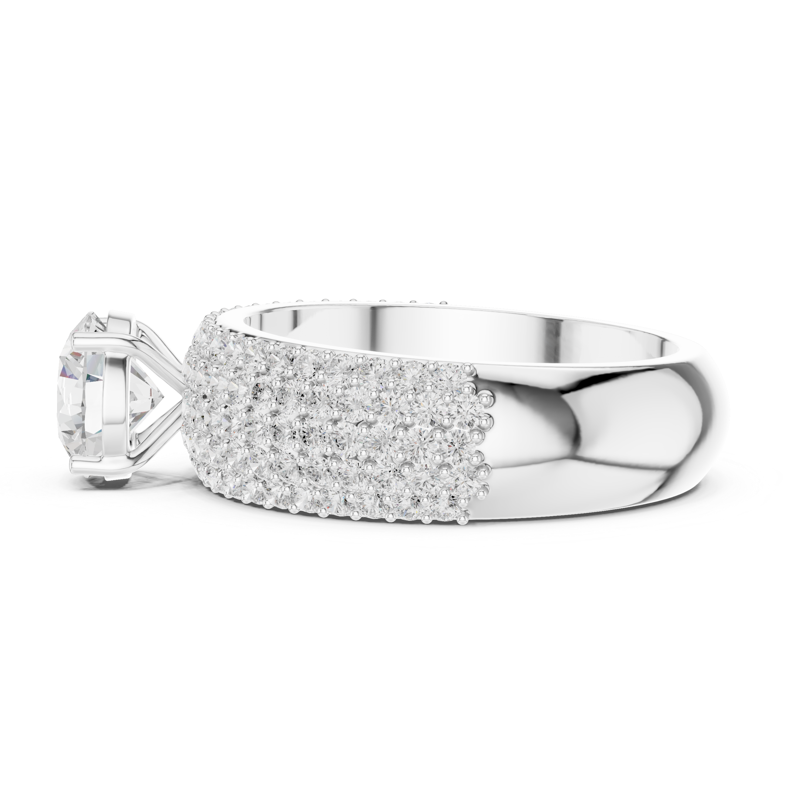 Luxury Multi-Row Pavé Round Cut Engagement Ring