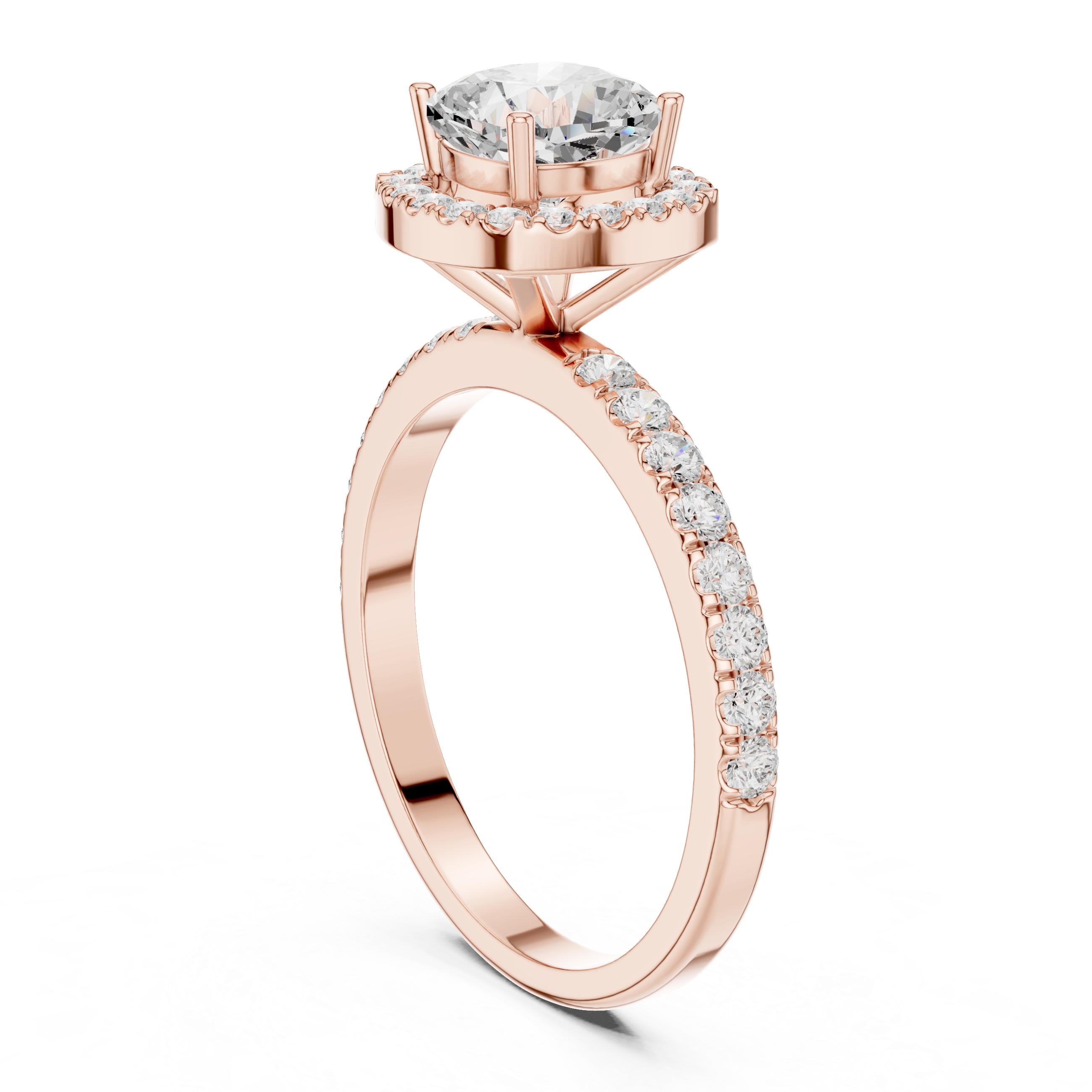 Cushion Cut Halo Engagement Ring with Pavé Diamond Band