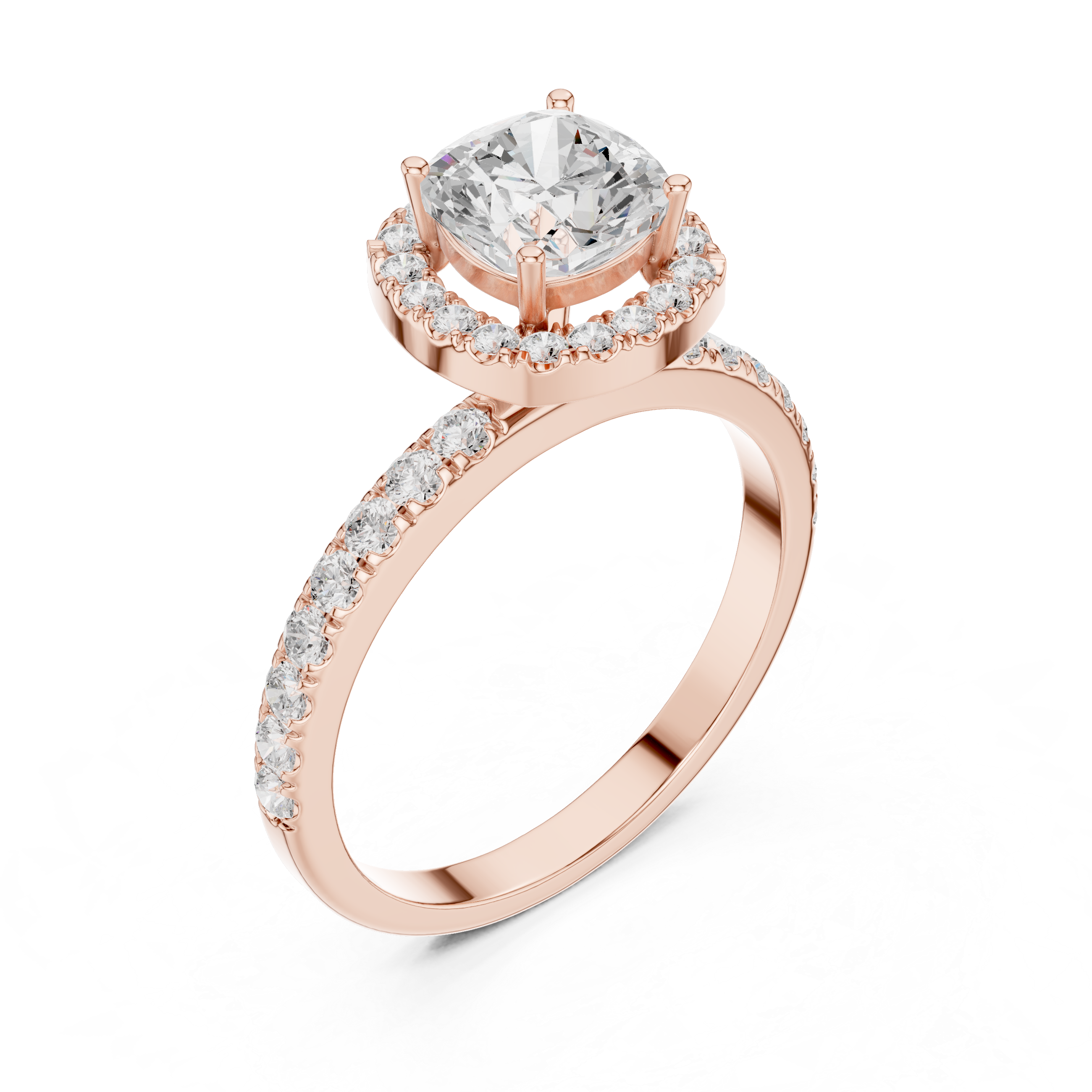 Cushion Cut Halo Engagement Ring with Pavé Diamond Band