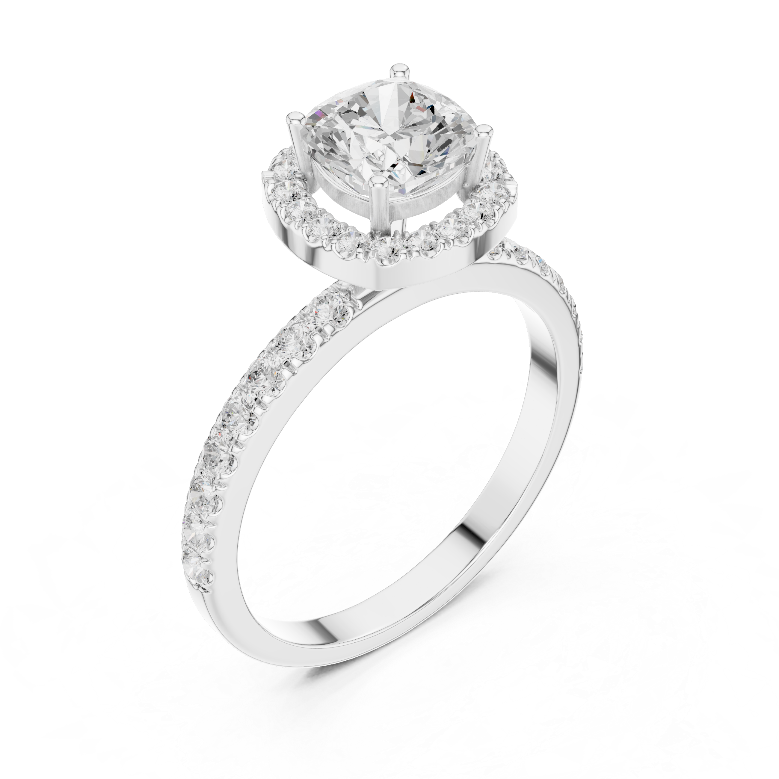 Cushion Cut Halo Engagement Ring with Pavé Diamond Band