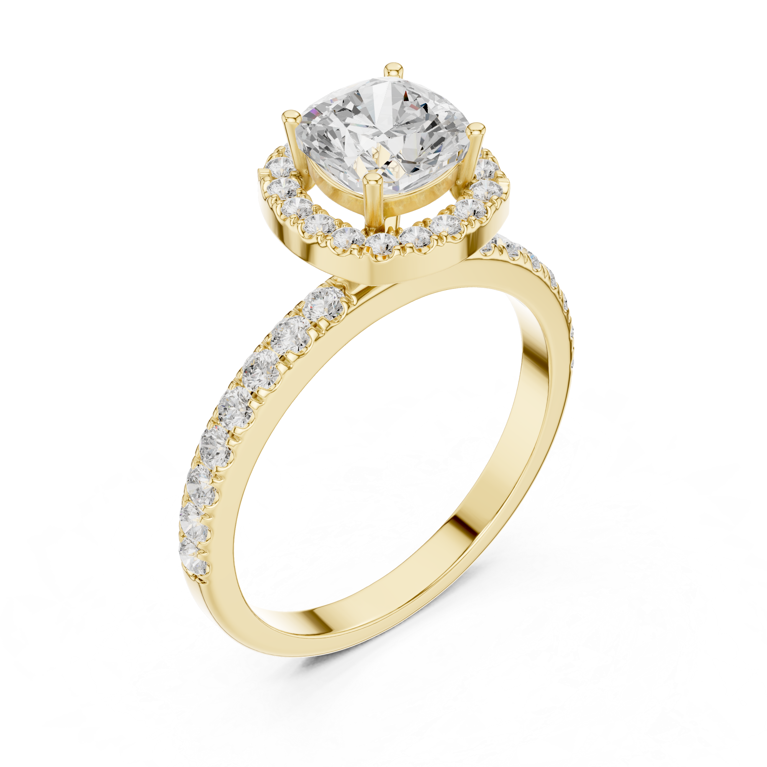 Cushion Cut Halo Engagement Ring with Pavé Diamond Band