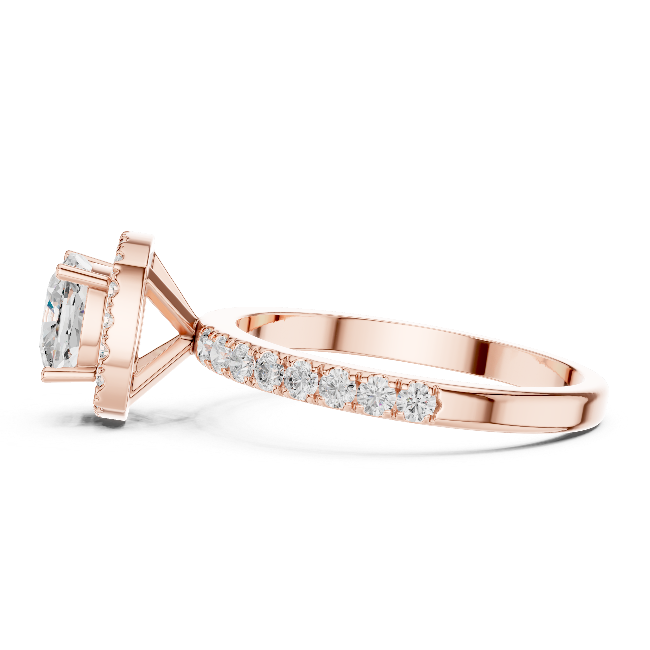 Cushion Cut Halo Engagement Ring with Pavé Diamond Band