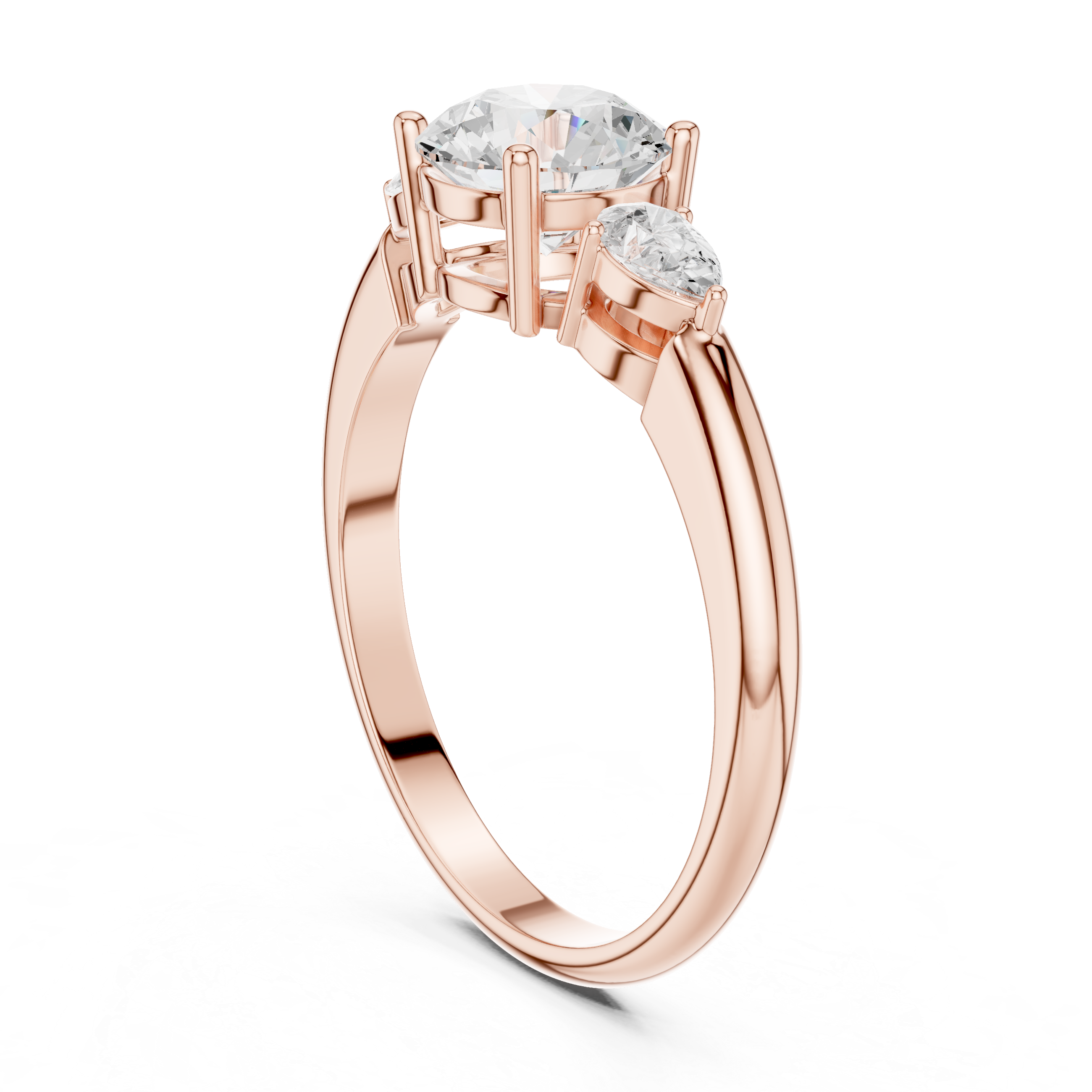 Round Brilliant Three-Stone Engagement Ring with Pear Side Diamonds
