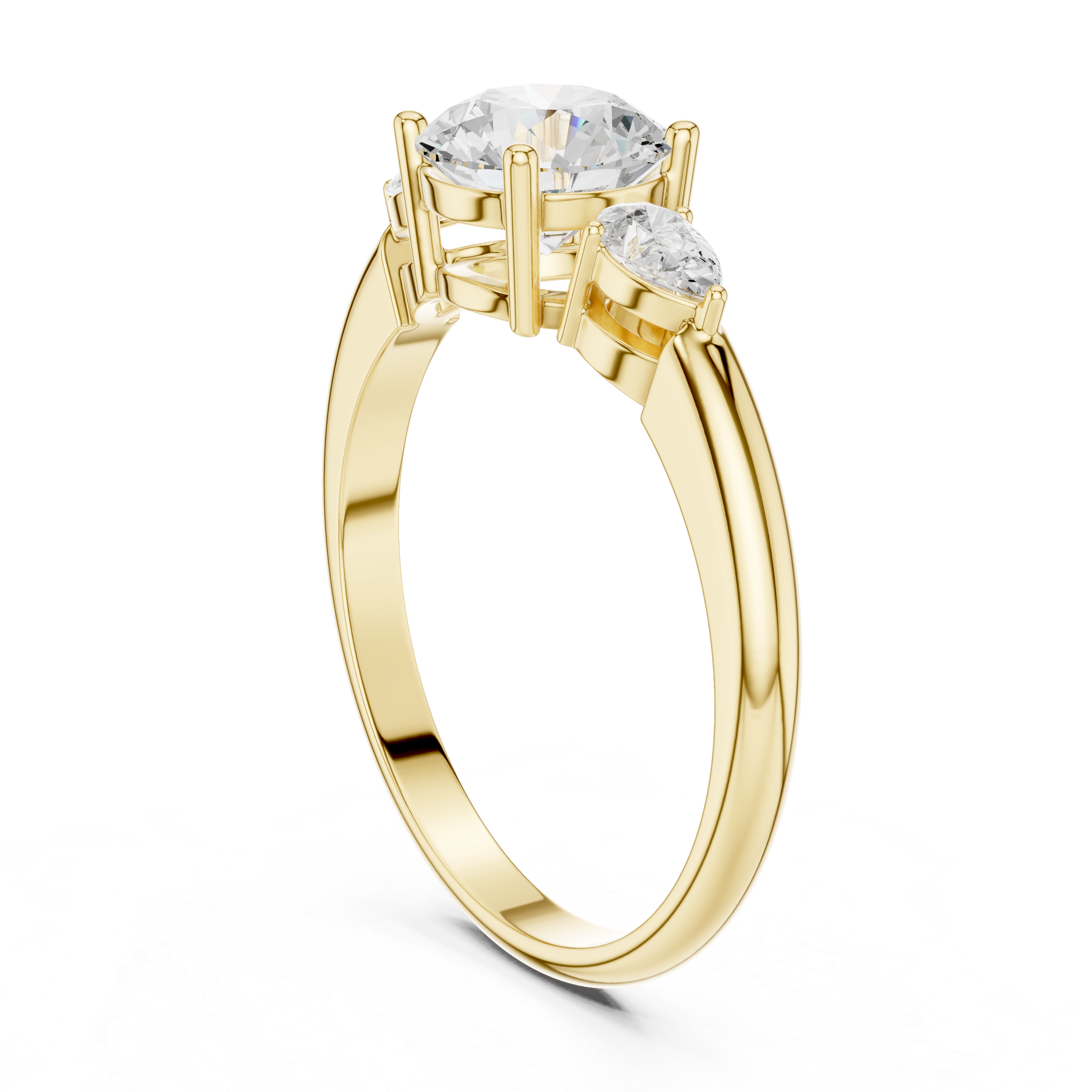 Round Brilliant Three-Stone Engagement Ring with Pear Side Diamonds