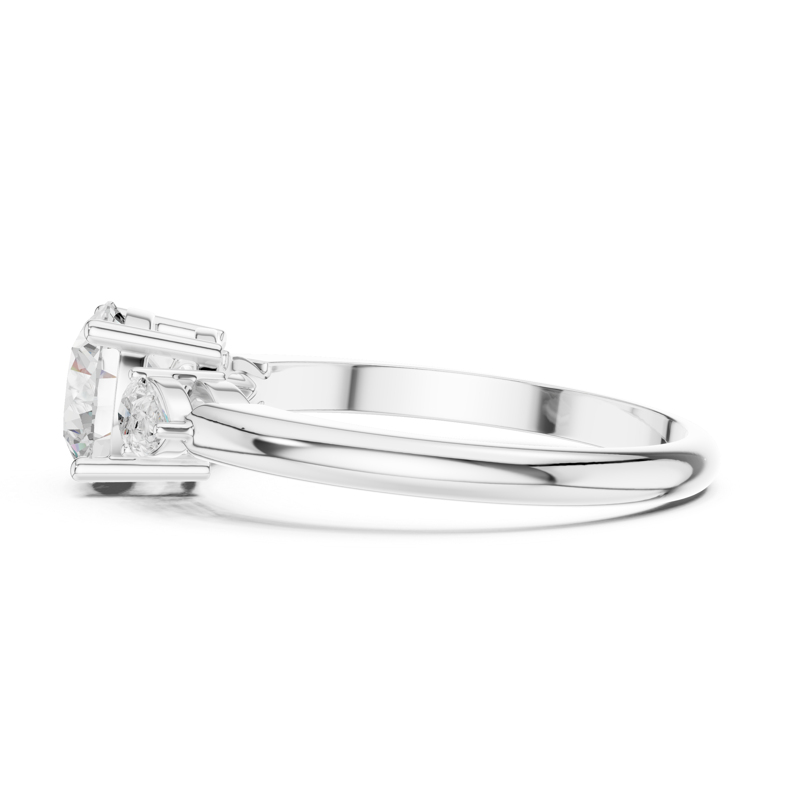 Round Brilliant Three-Stone Engagement Ring with Pear Side Diamonds