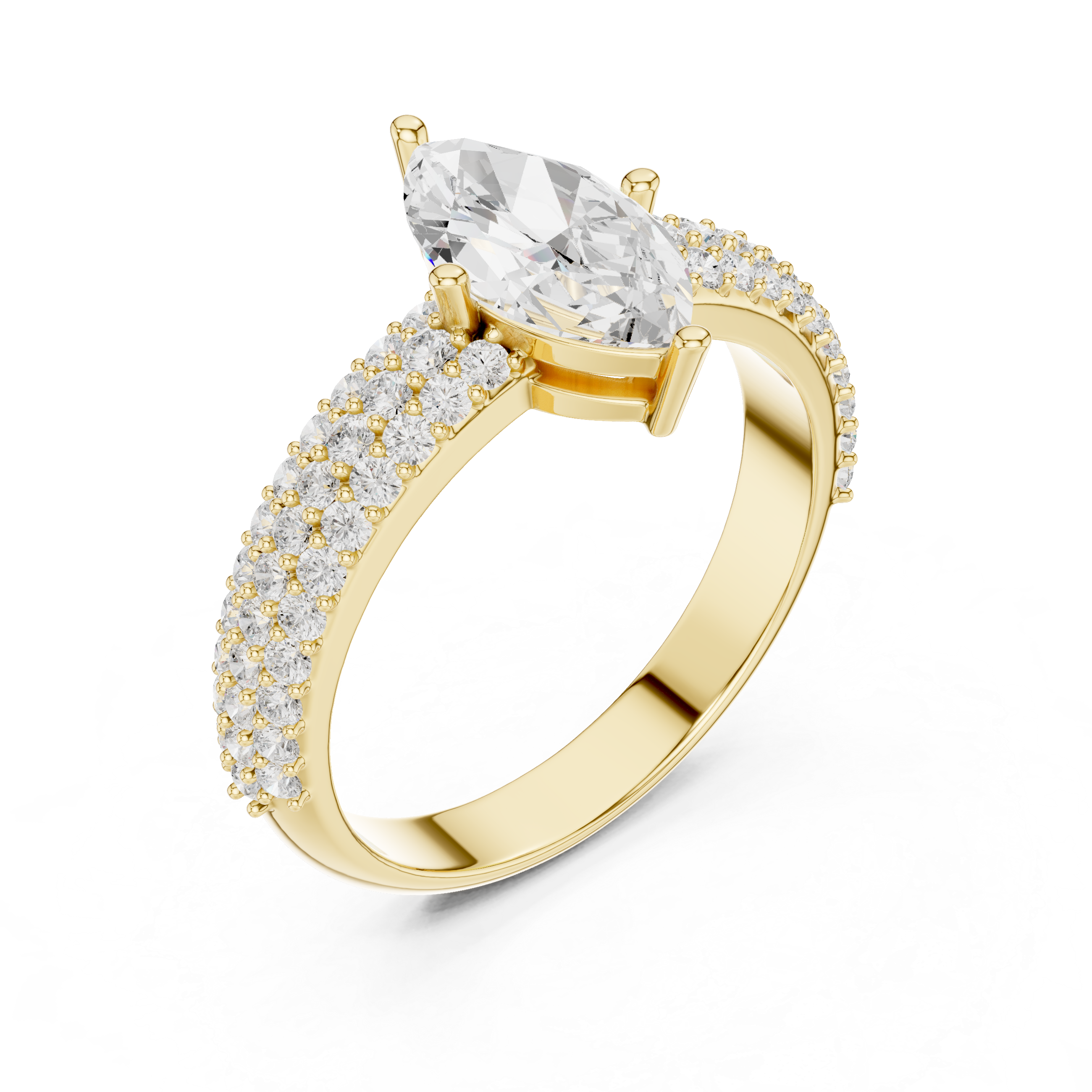 Marquise Cut Diamond Engagement Ring with Triple Pavé Band