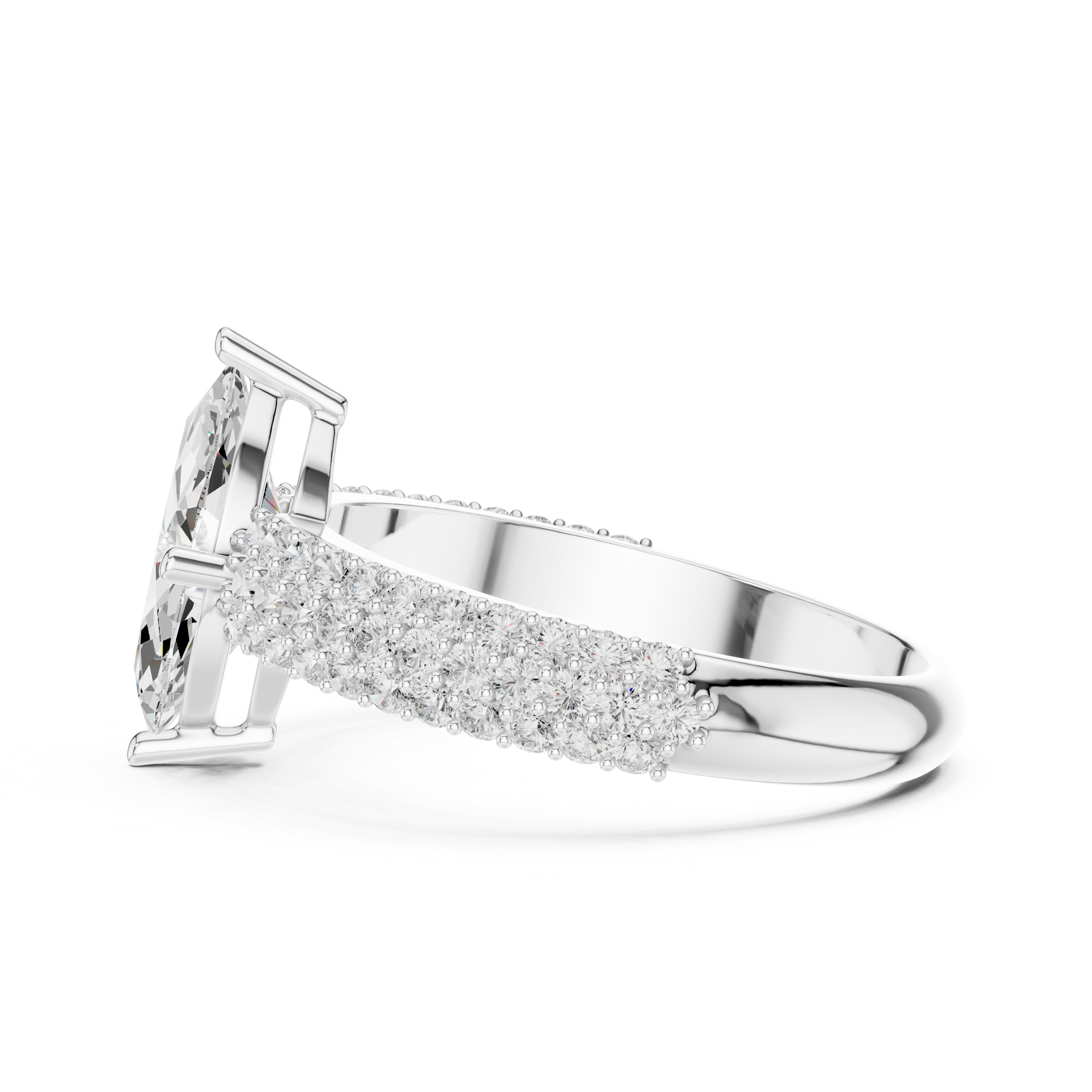 Marquise Cut Diamond Engagement Ring with Triple Pavé Band