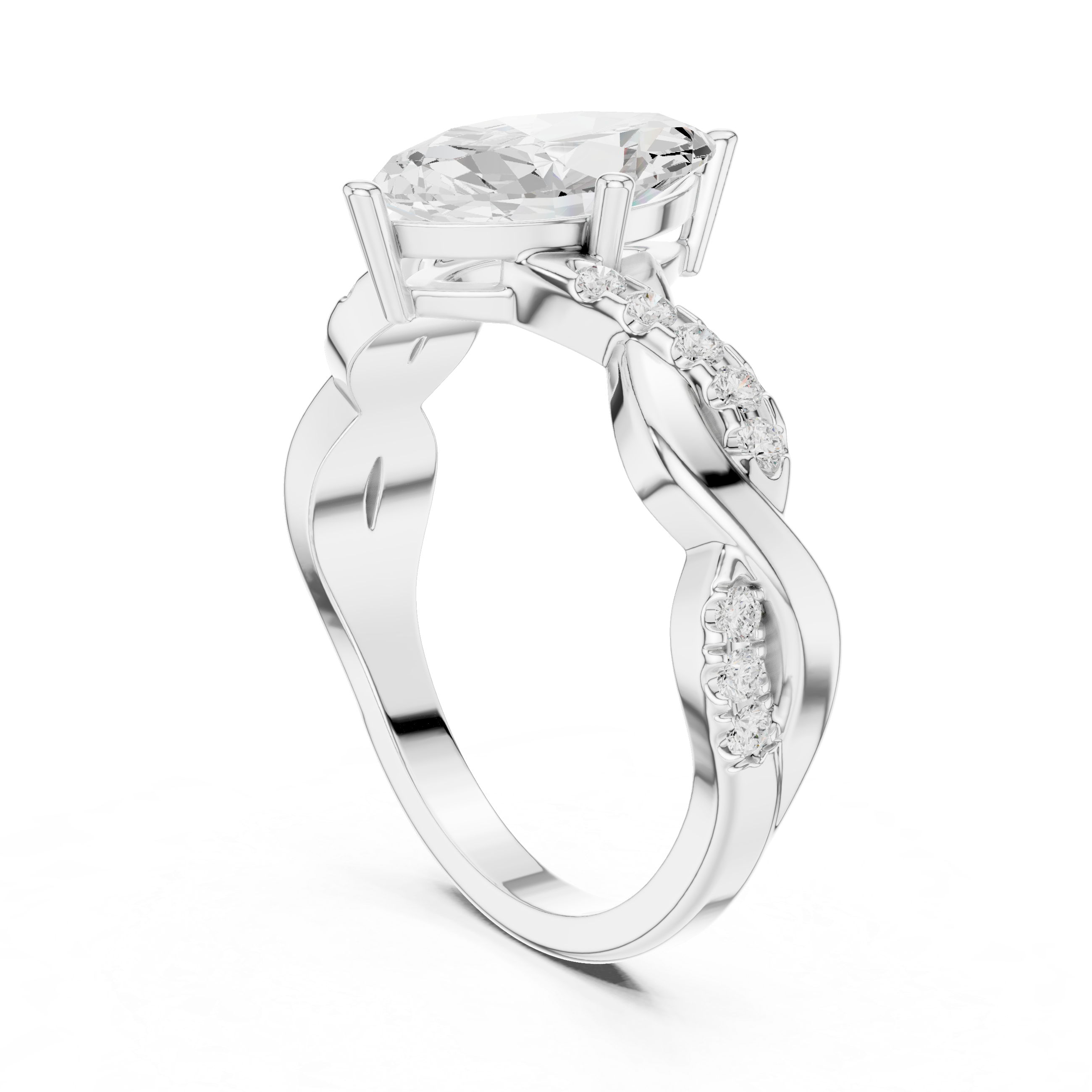 Marquise Cut Diamond Twist Engagement Ring with Pavé Infinity Band