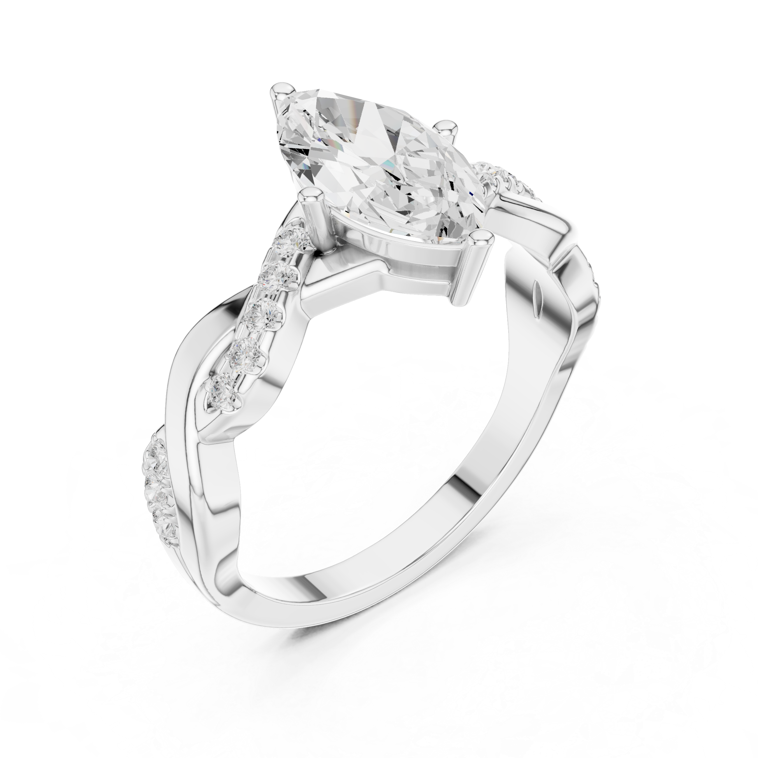 Marquise Cut Diamond Twist Engagement Ring with Pavé Infinity Band