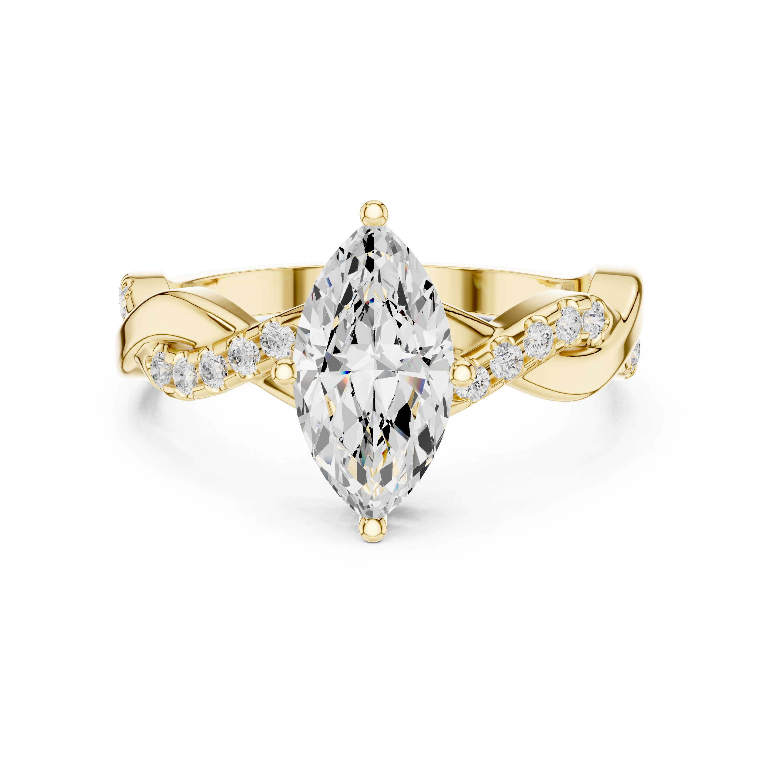 Marquise Cut Diamond Twist Engagement Ring with Pavé Infinity Band