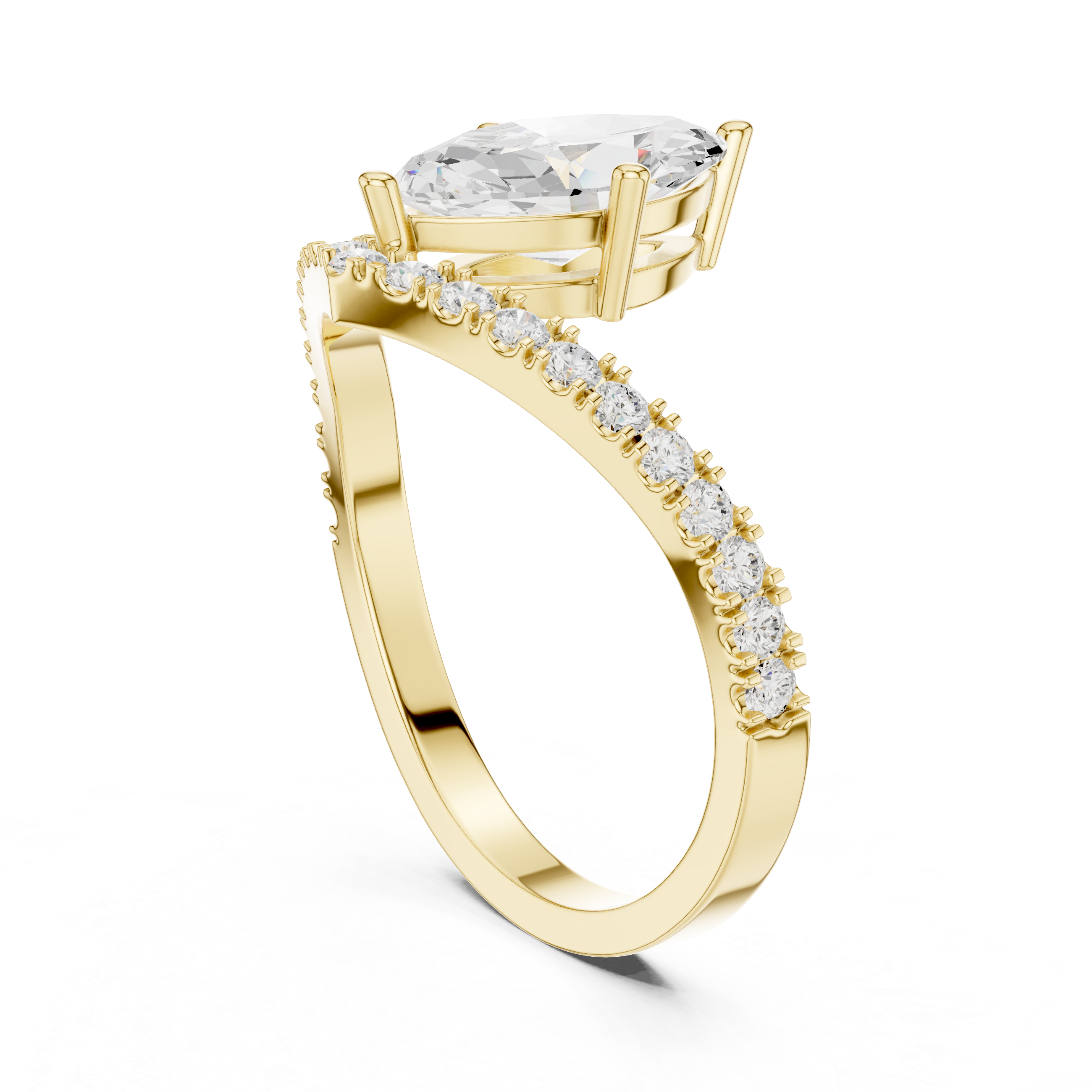 Marquise Cut Diamond Chevron Engagement Ring with Pavé V-Band