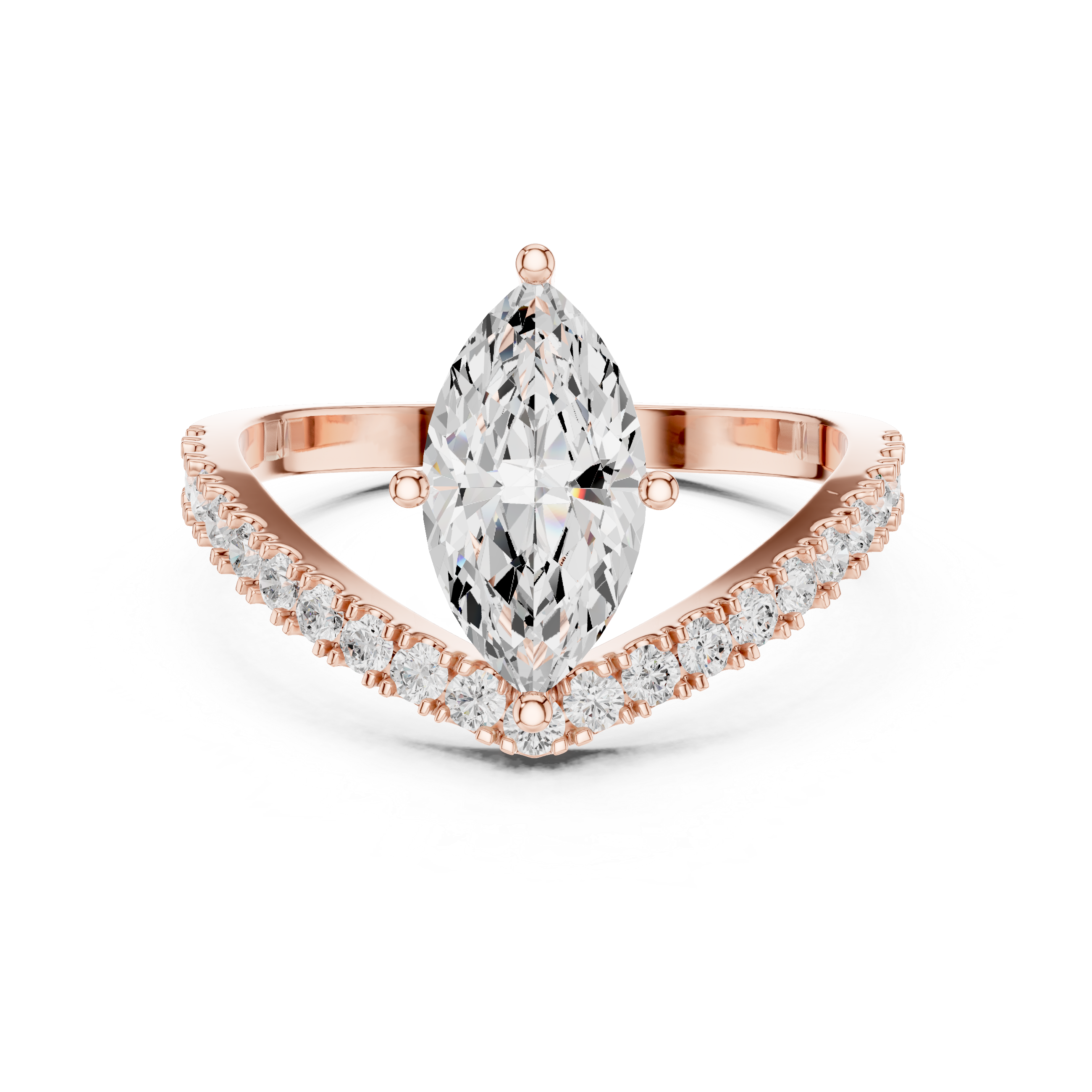 Marquise Cut Diamond Chevron Engagement Ring with Pavé V-Band