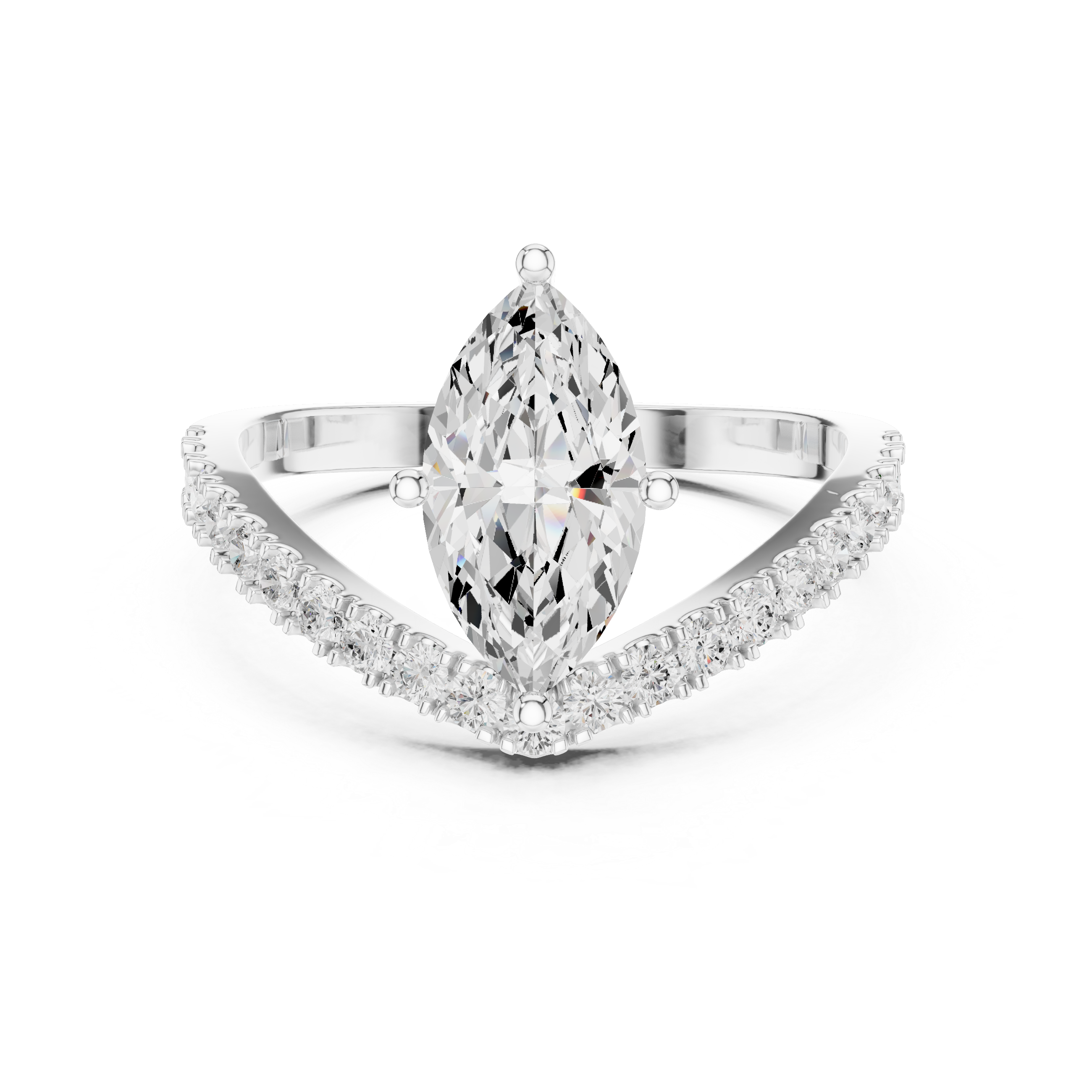 Marquise Cut Diamond Chevron Engagement Ring with Pavé V-Band