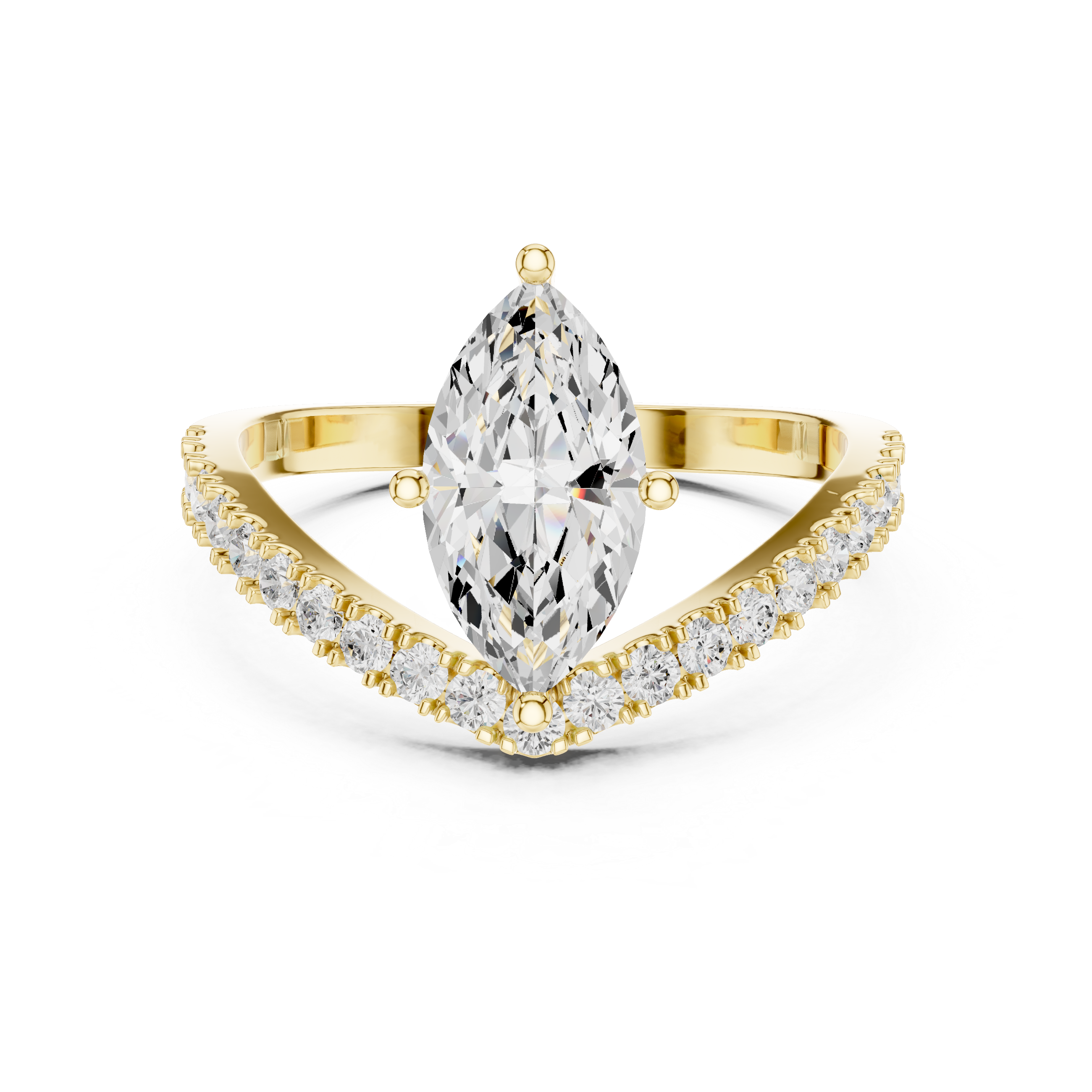 Marquise Cut Diamond Chevron Engagement Ring with Pavé V-Band
